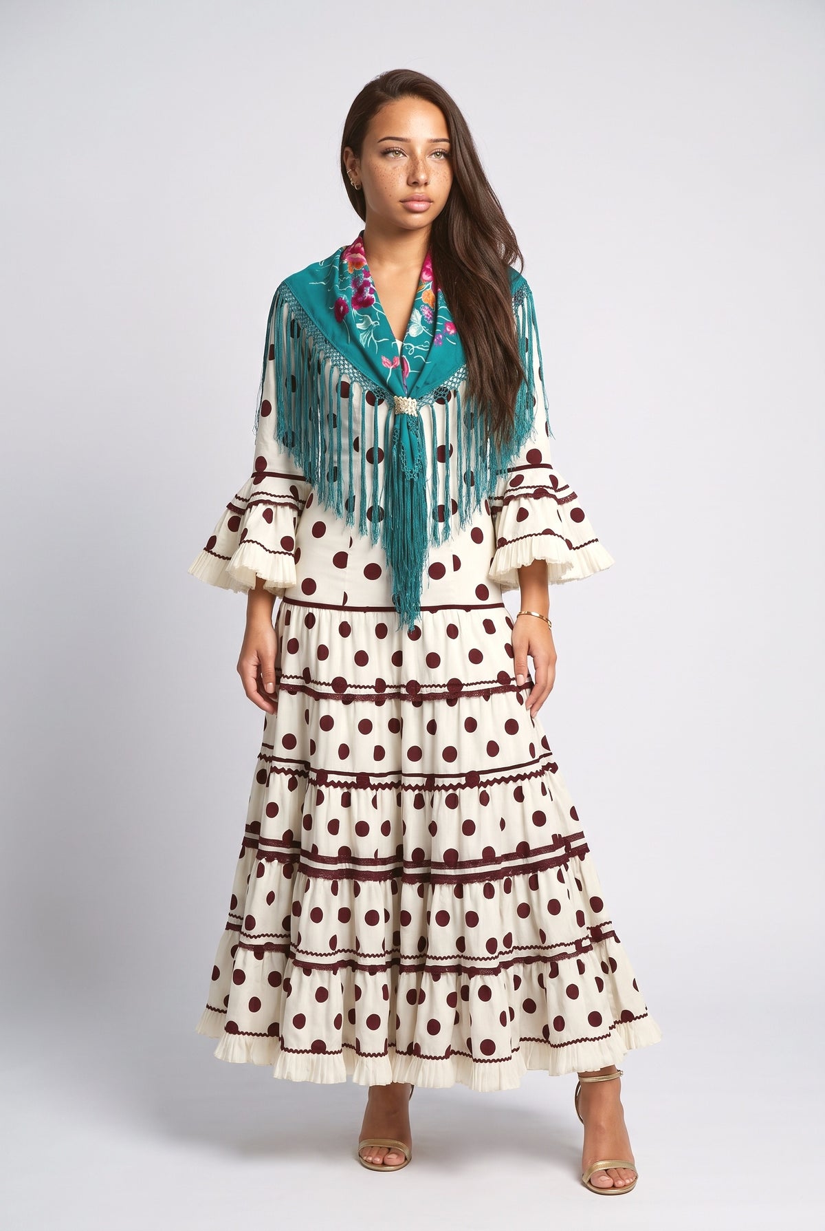 White Polka Dot A-Line Maxi Dress, white