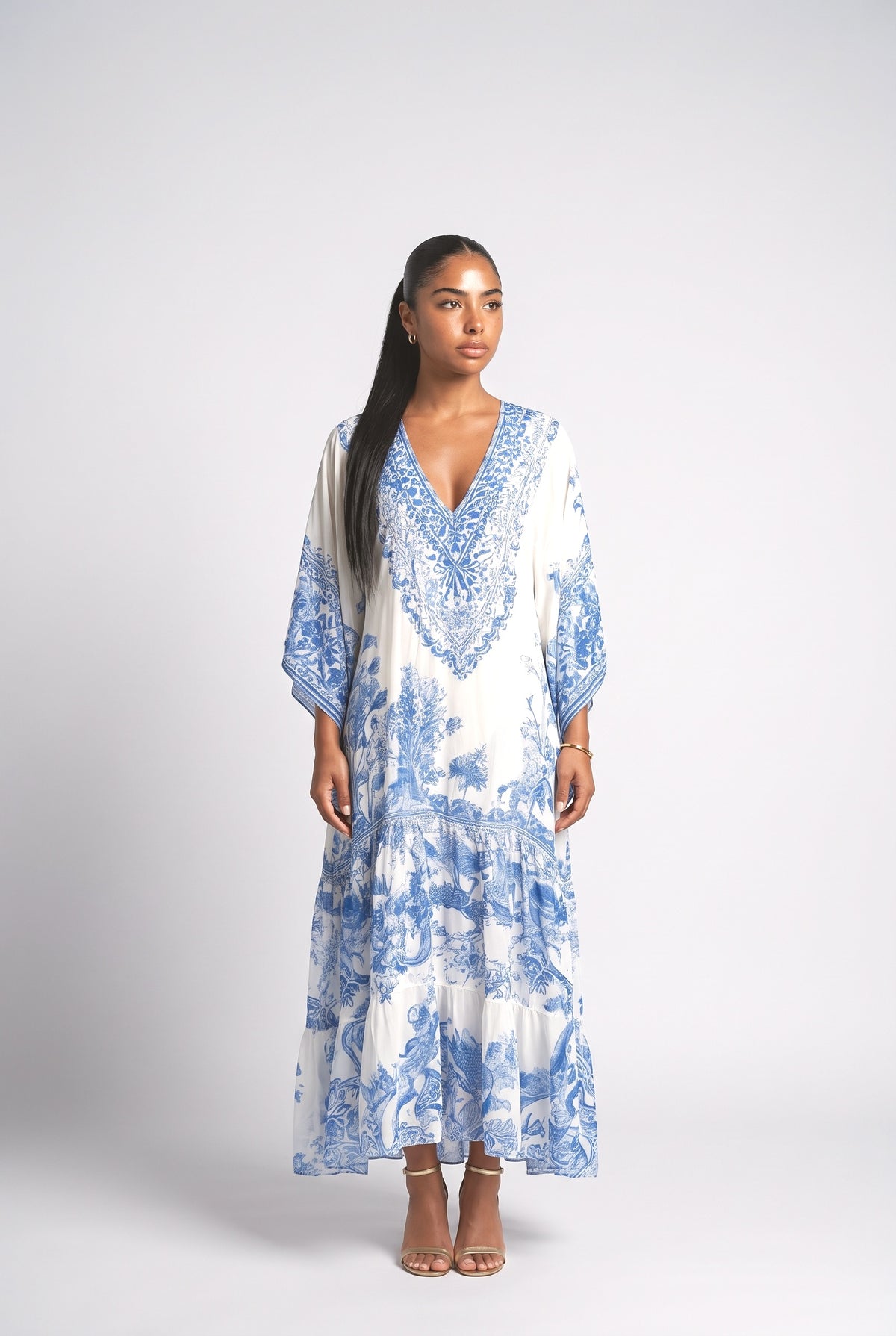 White V-Neck Maxi Dress, white