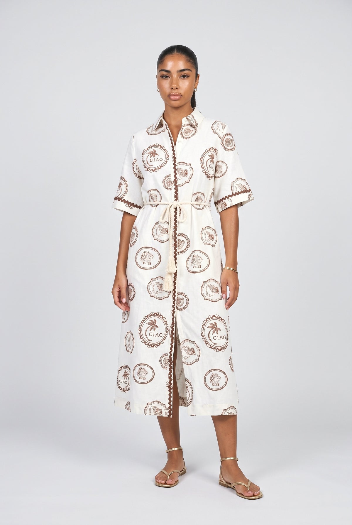 White Linen Midi Dress, white