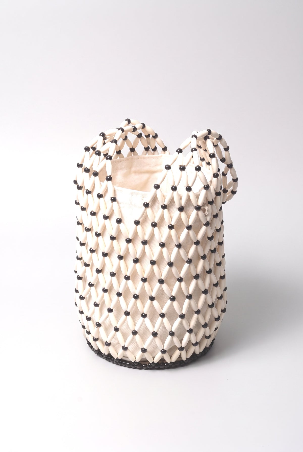 Hollow Woven Bucket Bag, white