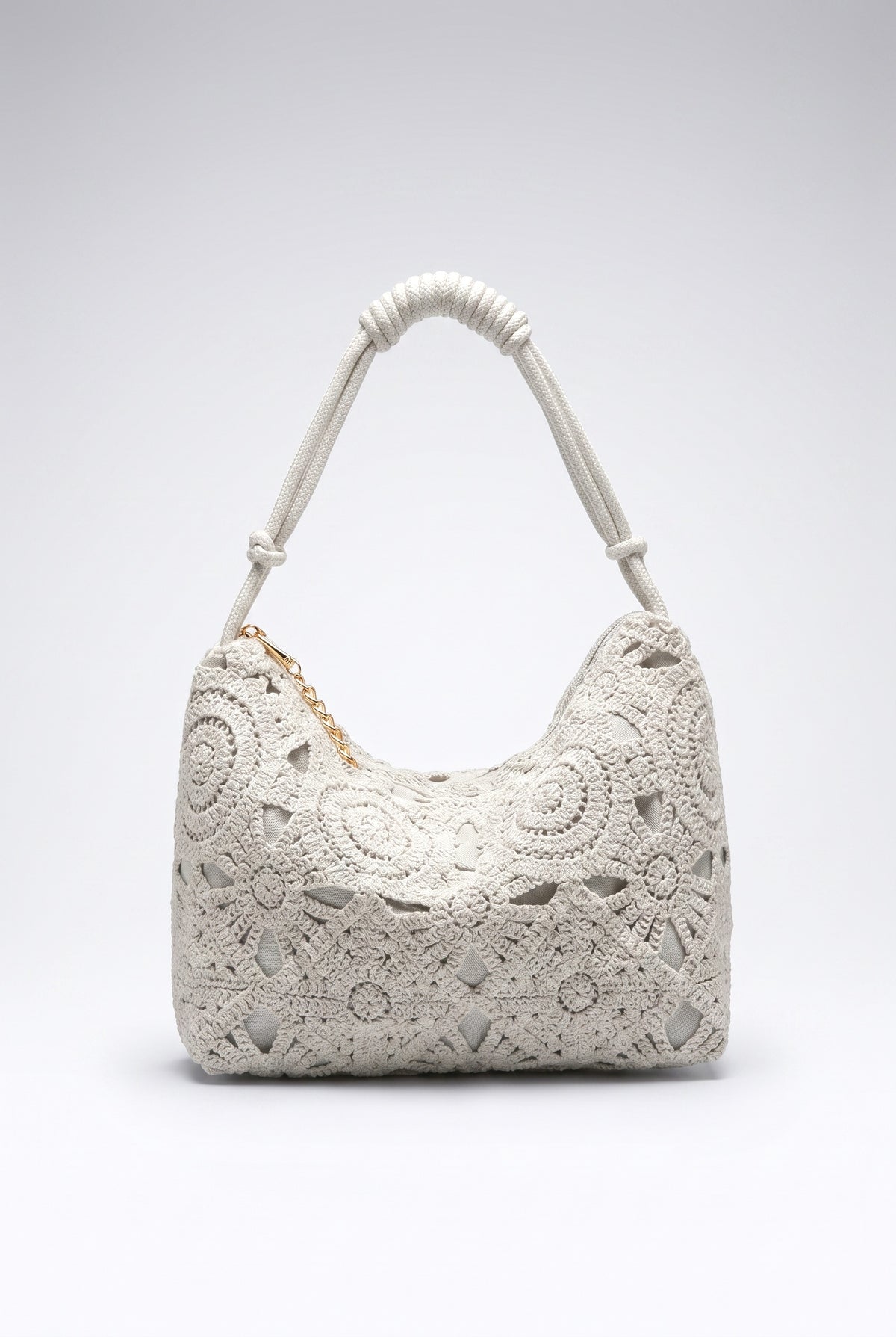 Boho Hollow Crochet Knitted Hobo Shoulder Bag, white