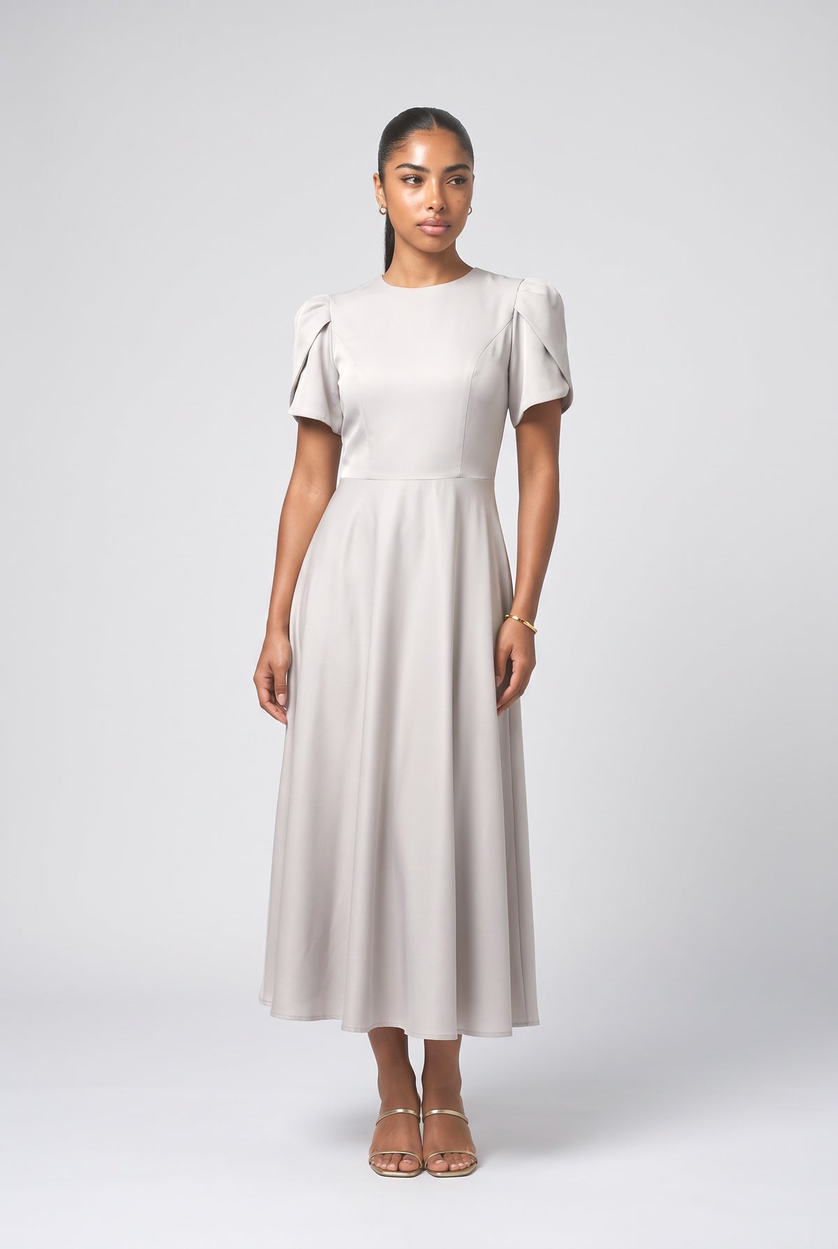 High Neck Midi Dress, white