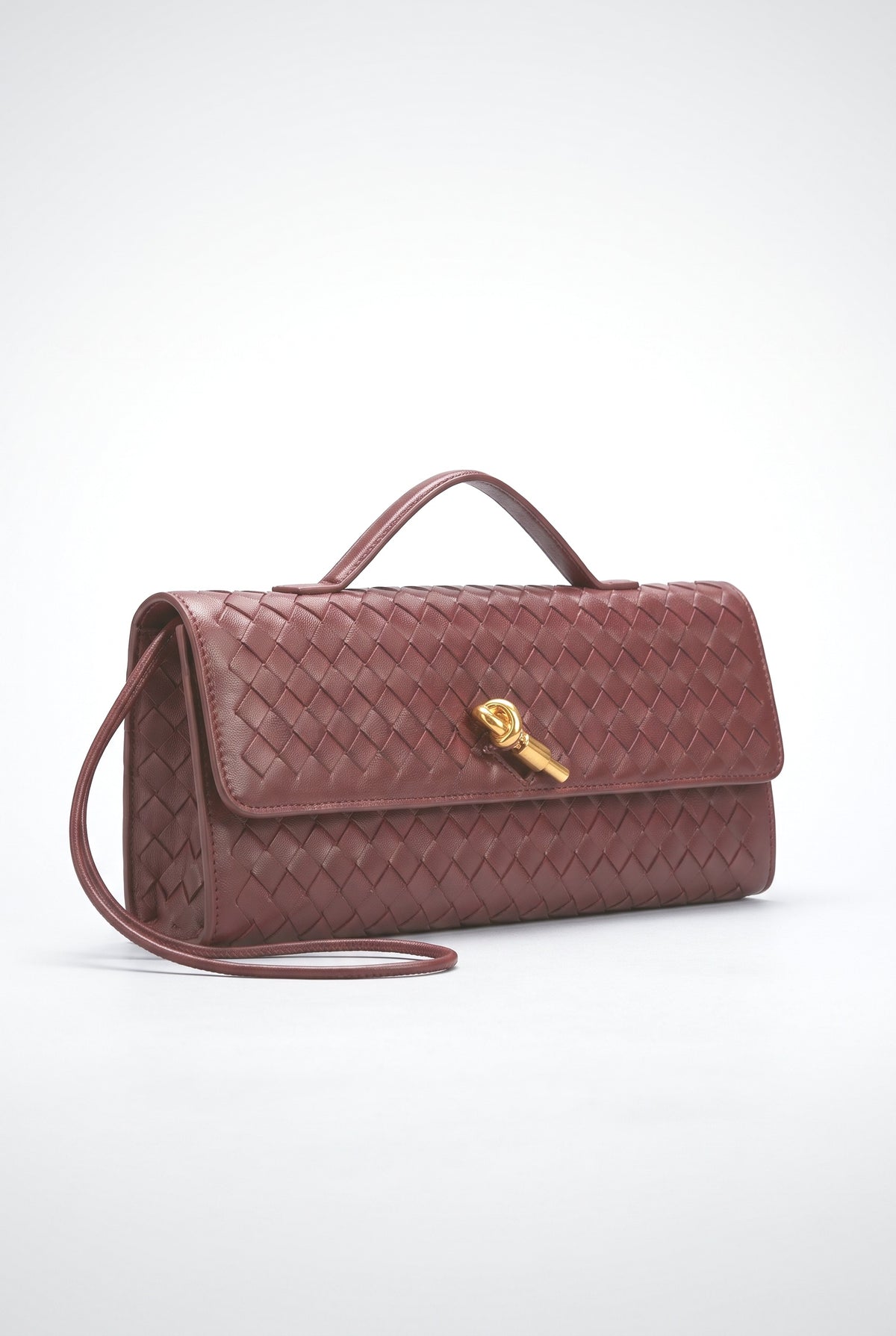 Two Way Woven Flap Clutch Shoulder Bag, wine red