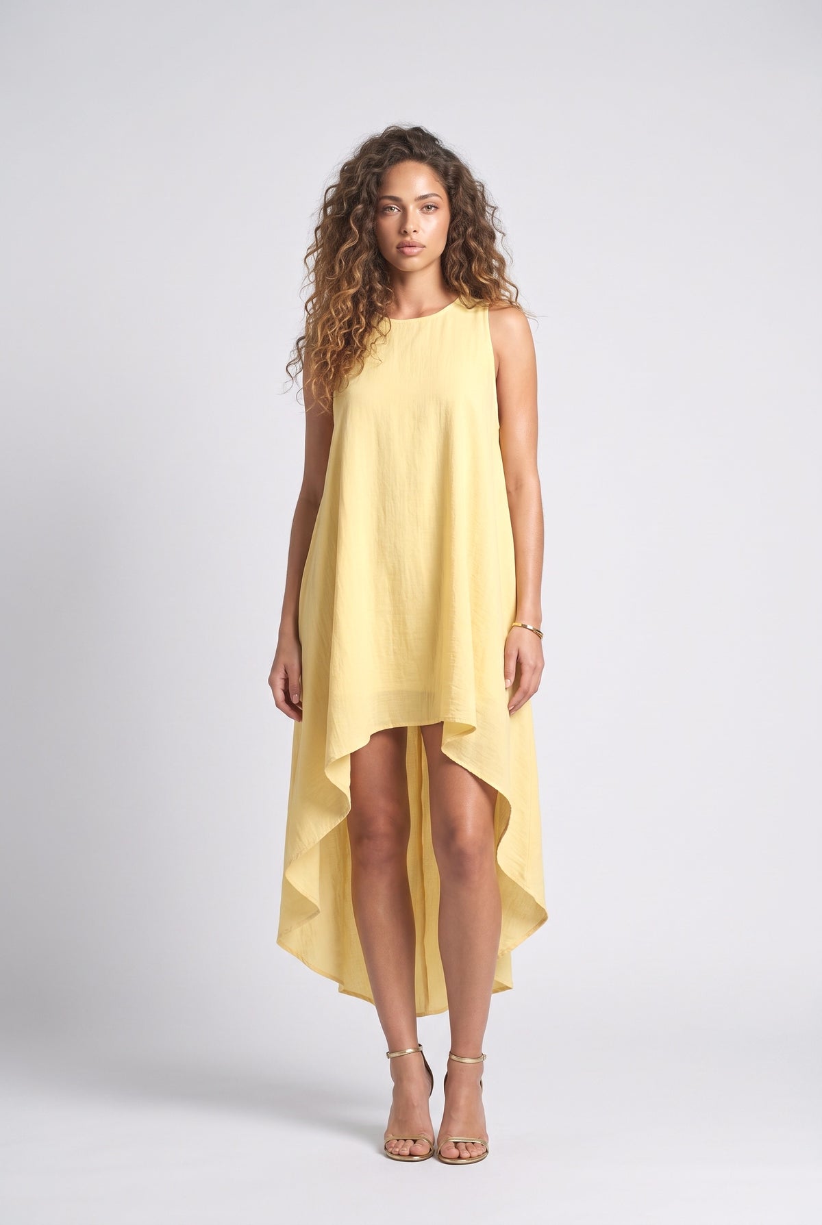 Sleeveless Asymmetric Midi Dress, yellow