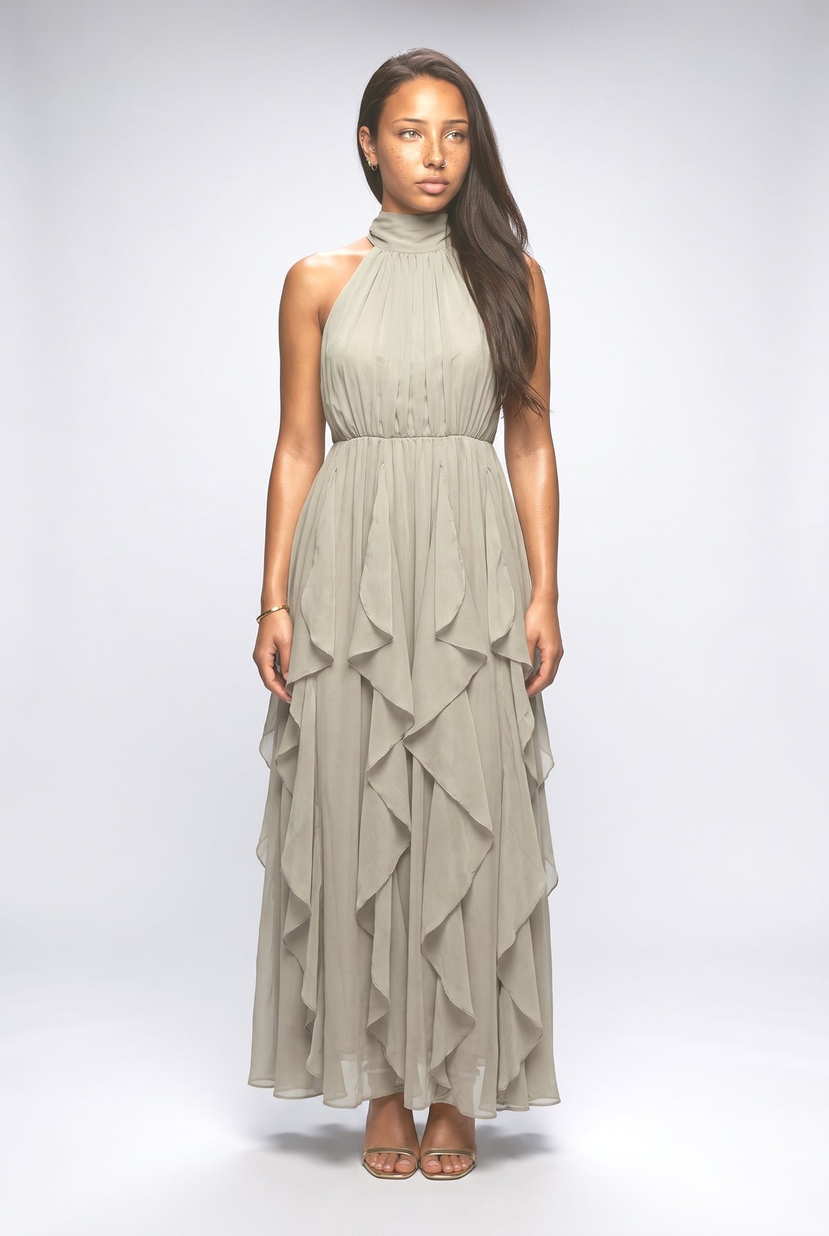 Backless Tiered Maxi Dress, yellow