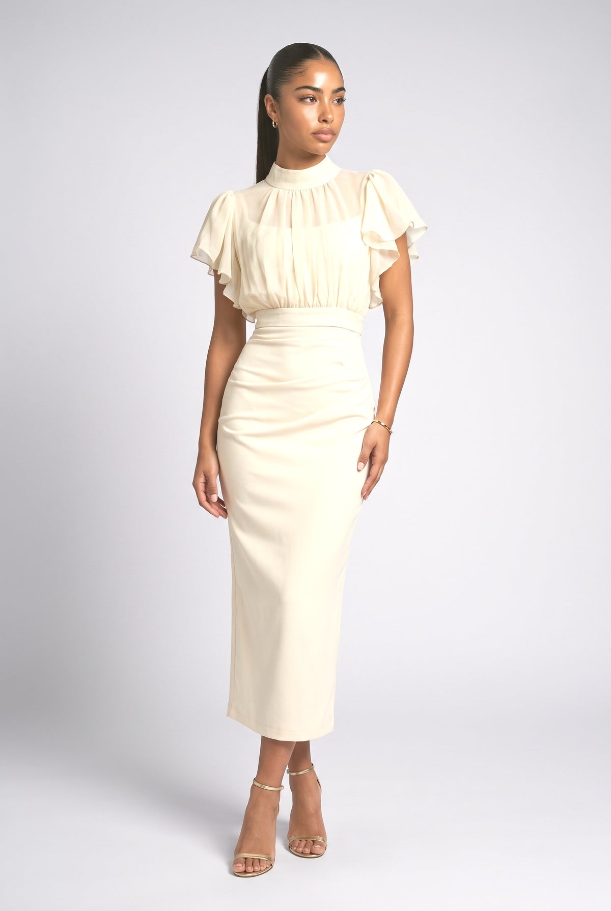 Chiffon Ruched Outfit Set, yellow