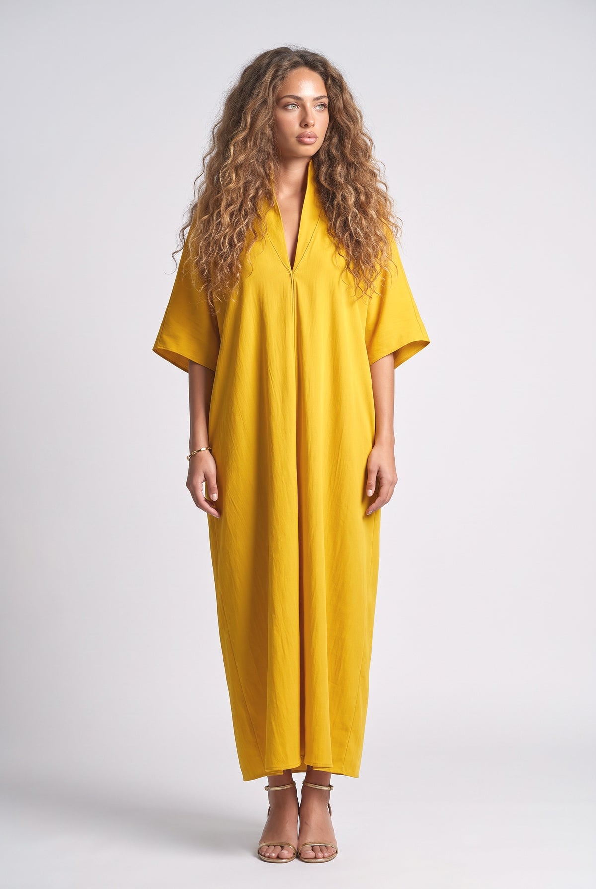High Neck Batwing Sleeve Maxi Dress, yellow