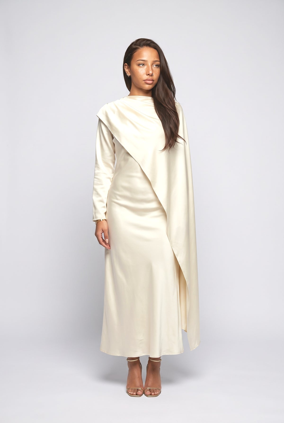 Slanted Hem Scraf Design Maxi Dress, yellow