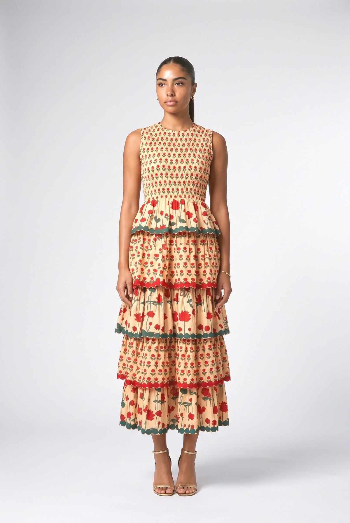 Print Pleated Maxi Dress, yellow