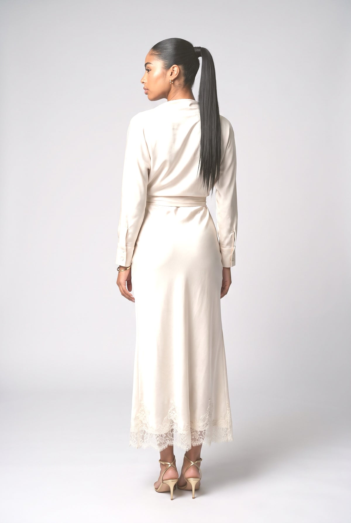 Satin Wrap Outfit Set, back view