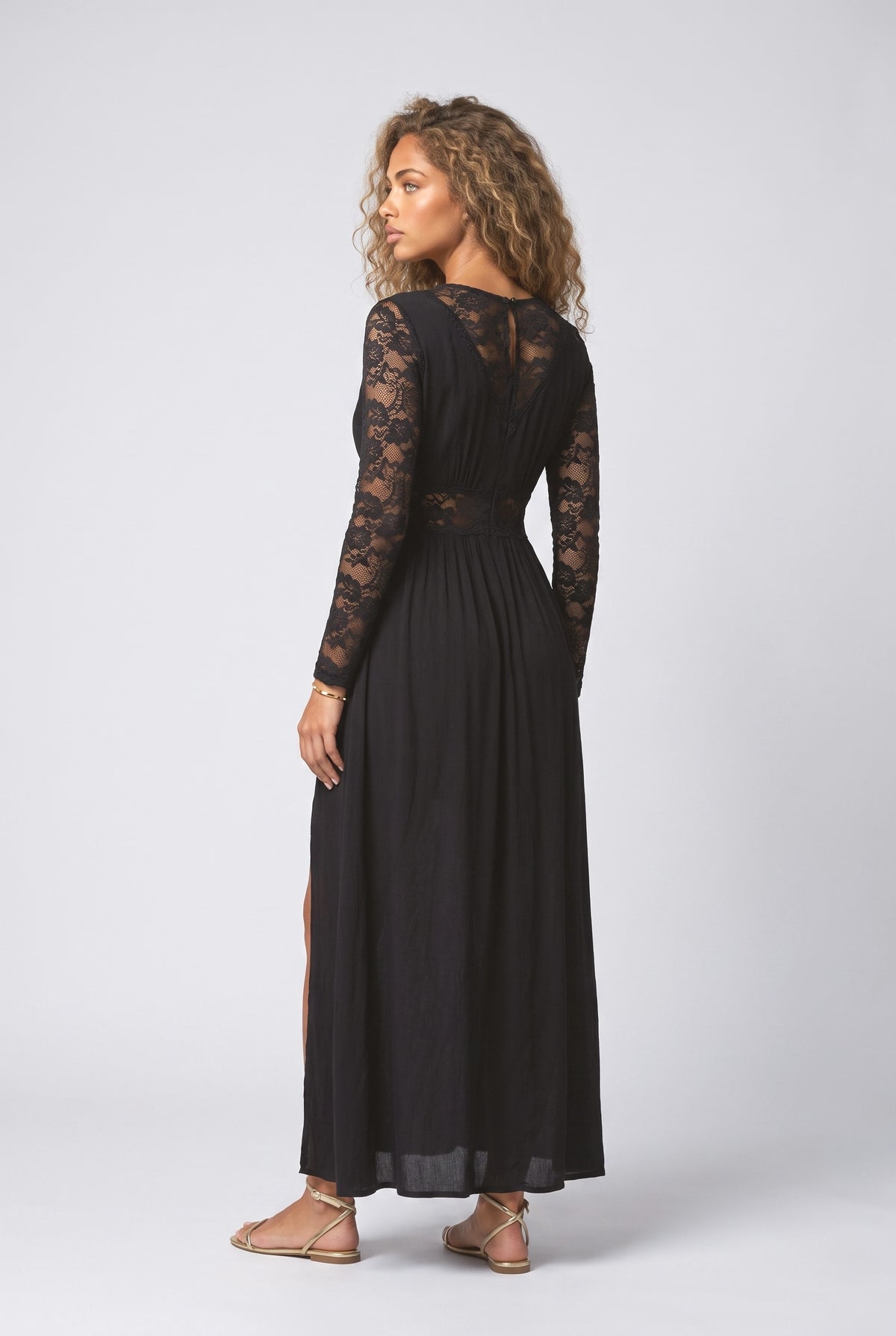 Lace Panel High Slit Maxi Dress, back view