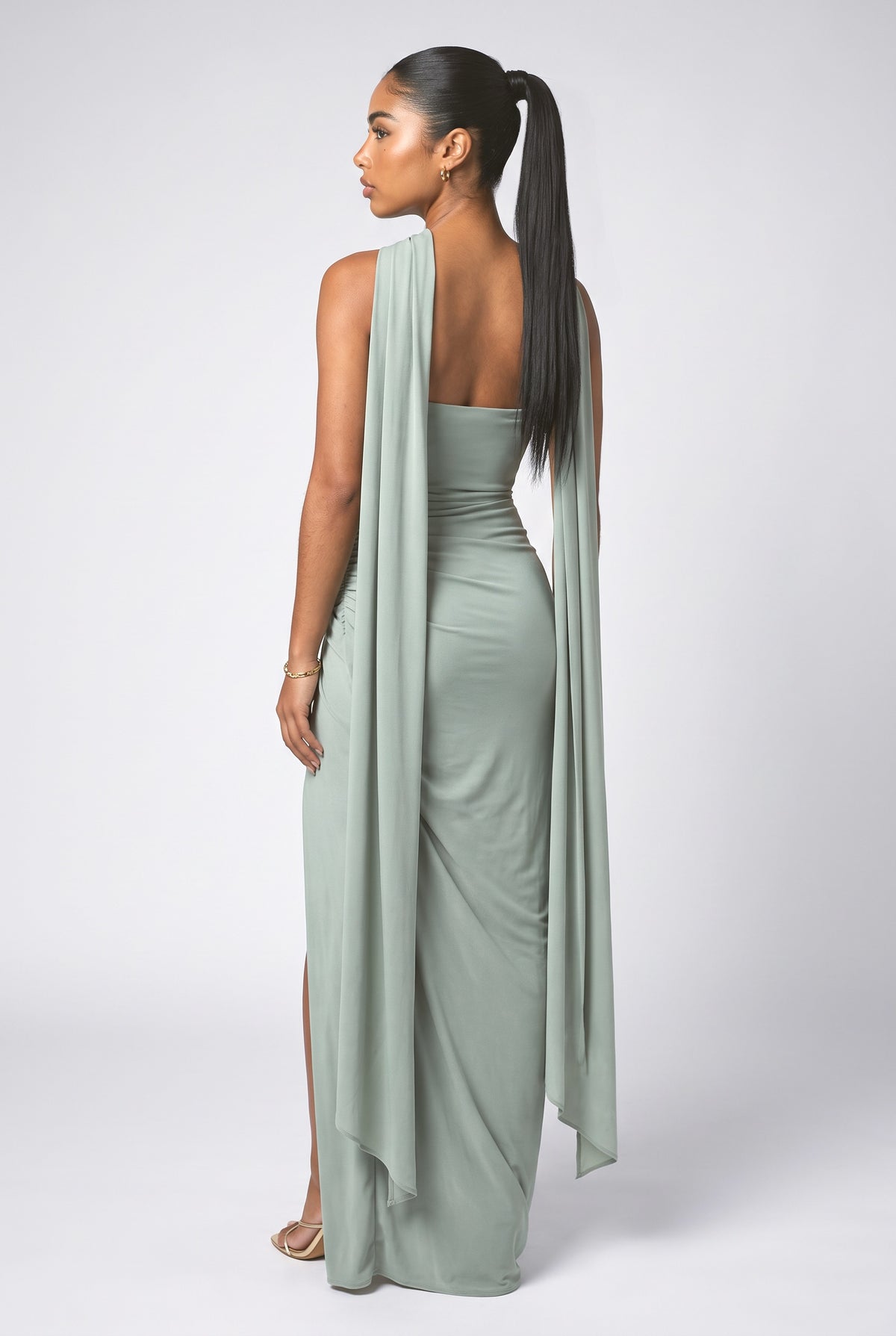 Strapless Cape Maxi Dress, back view