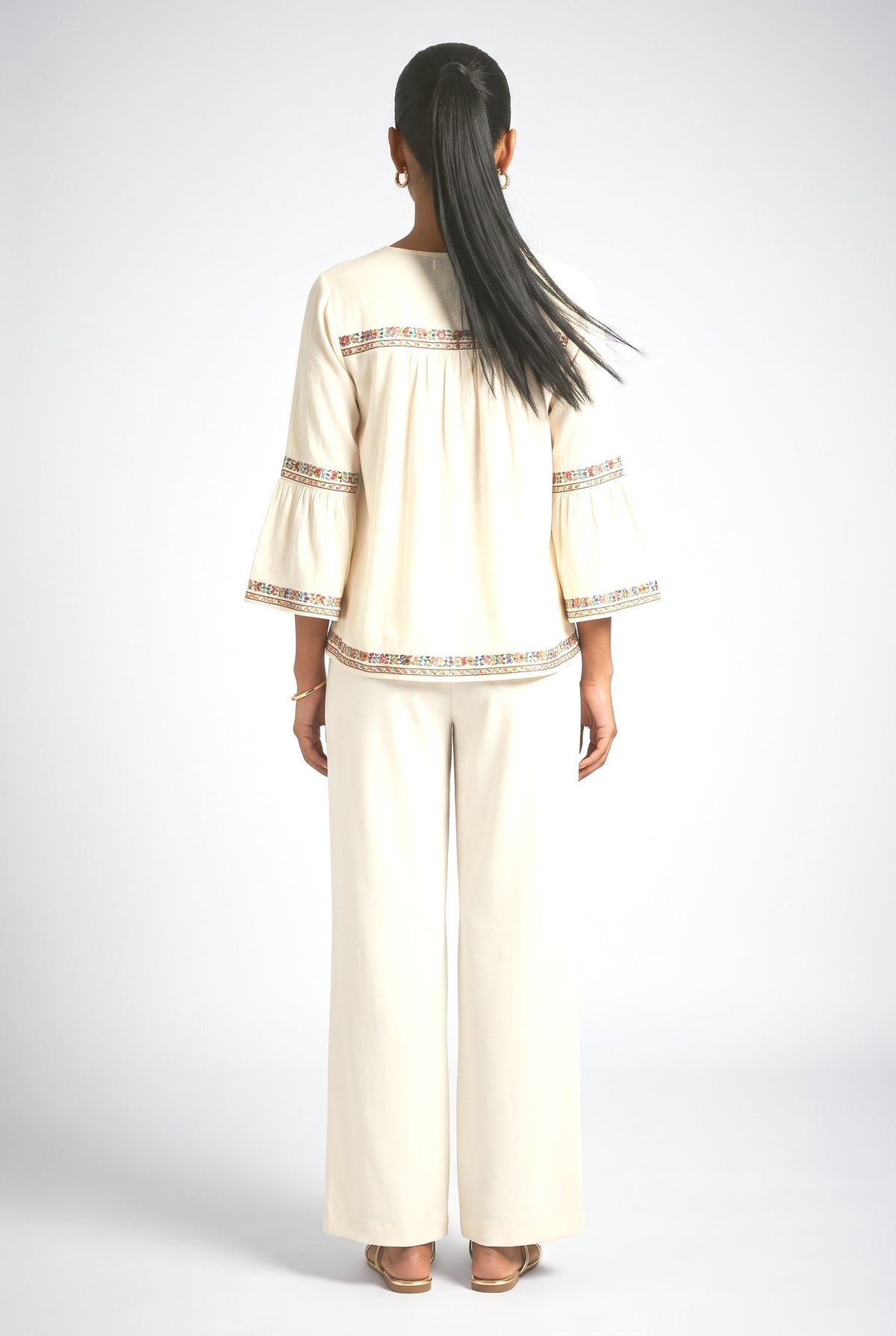Multicolor Bell Sleeve Relaxed Top, back view