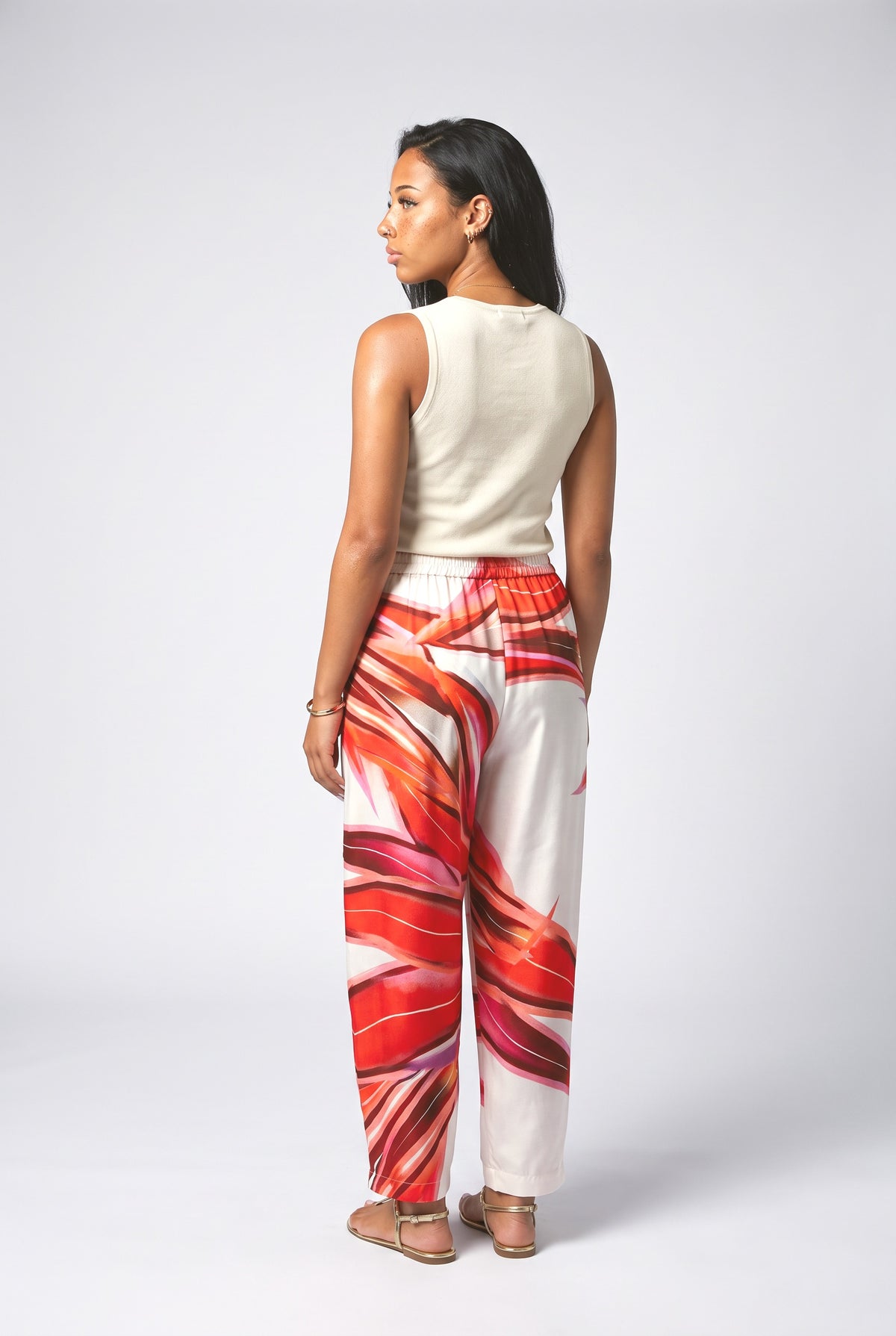 Red Print Pants, back view
