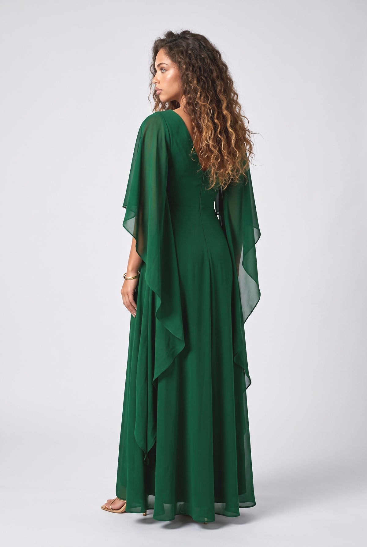 Draped Head Sleeve Chiffon Maxi Dress, back view
