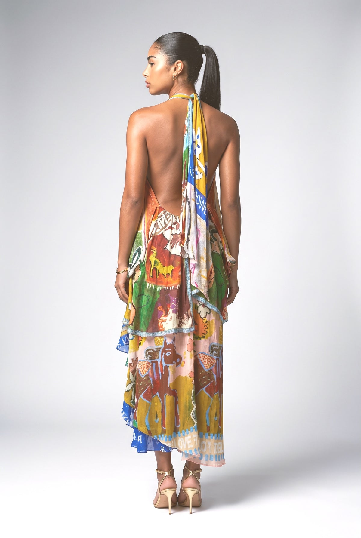 Multicolor Backless Maxi Dress, back view