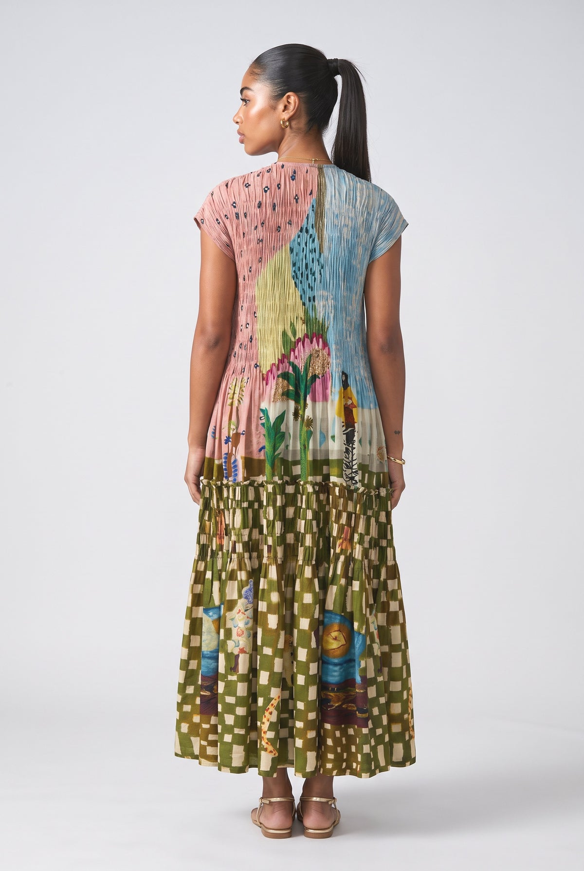 Pleated Print Maxi Dress, back view