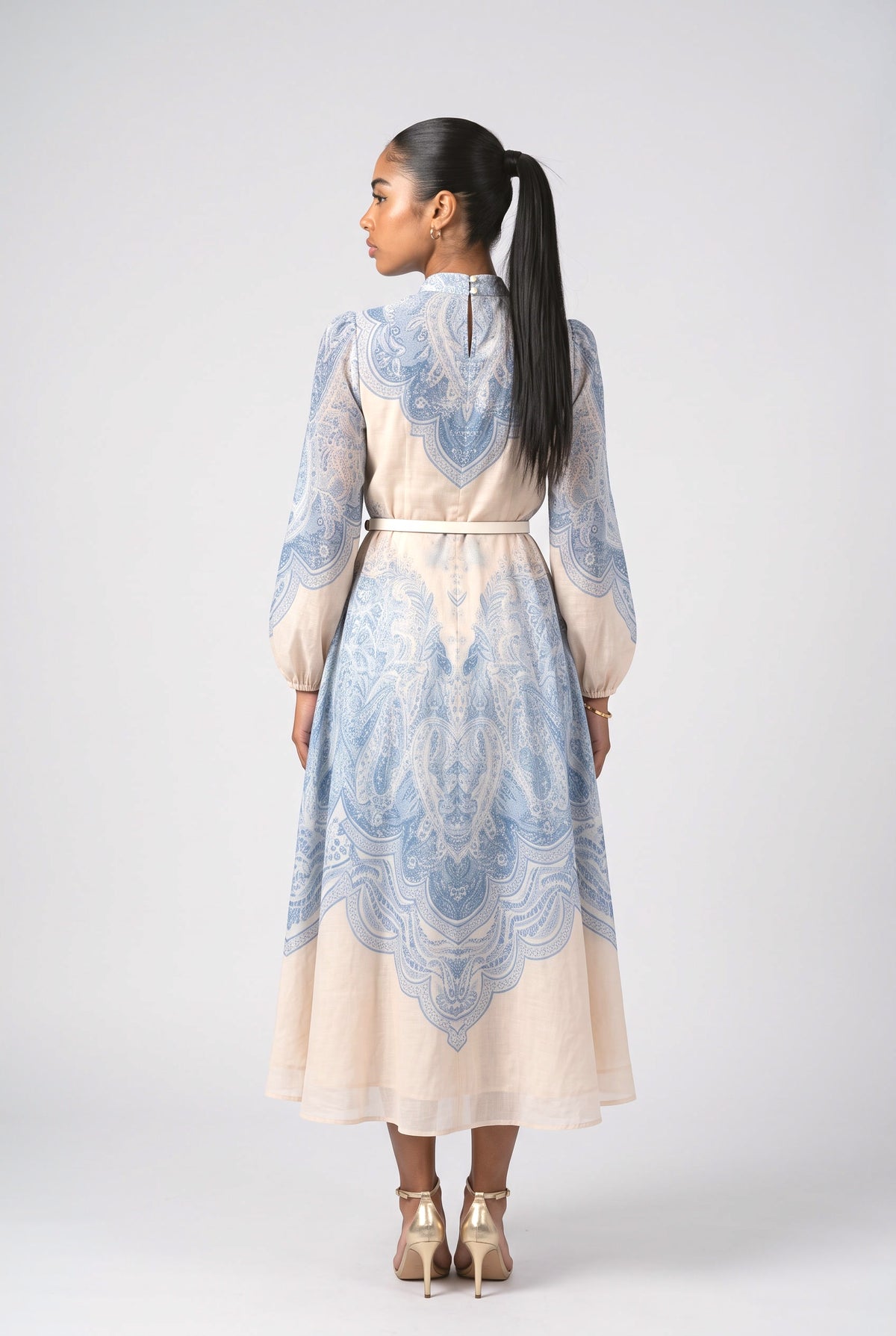 Blue Paisley A-Line Maxi Dress, back view