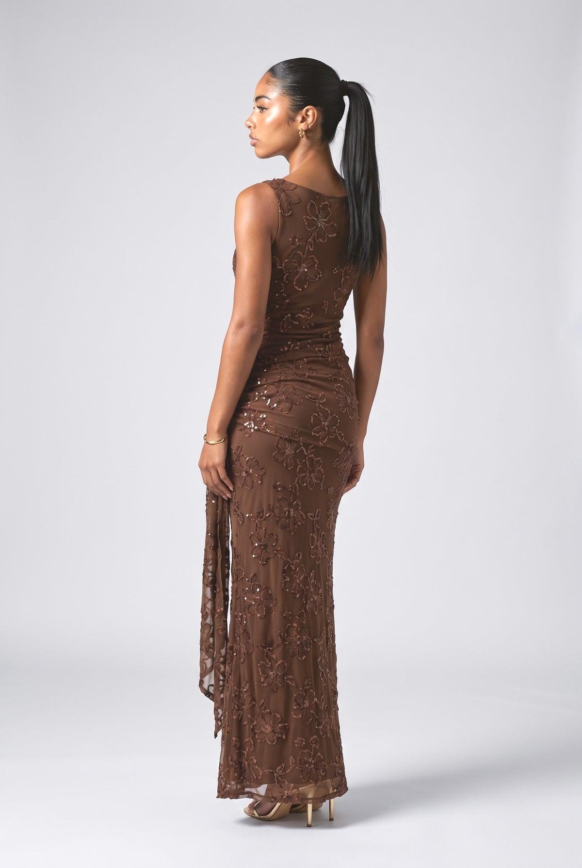 Sequin Jacquard Boat Neck Maxi Dress, back view