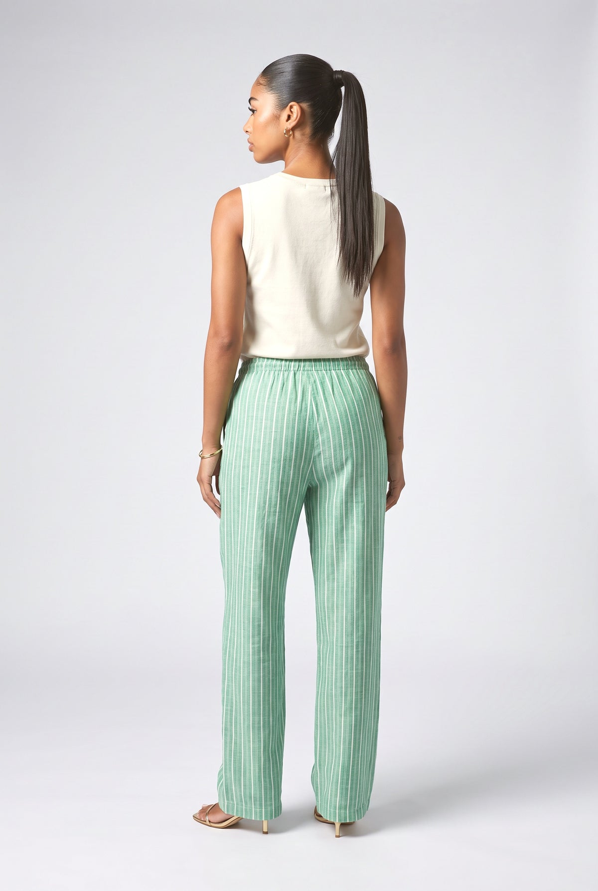 Green Striped Relaxed Pants, back view