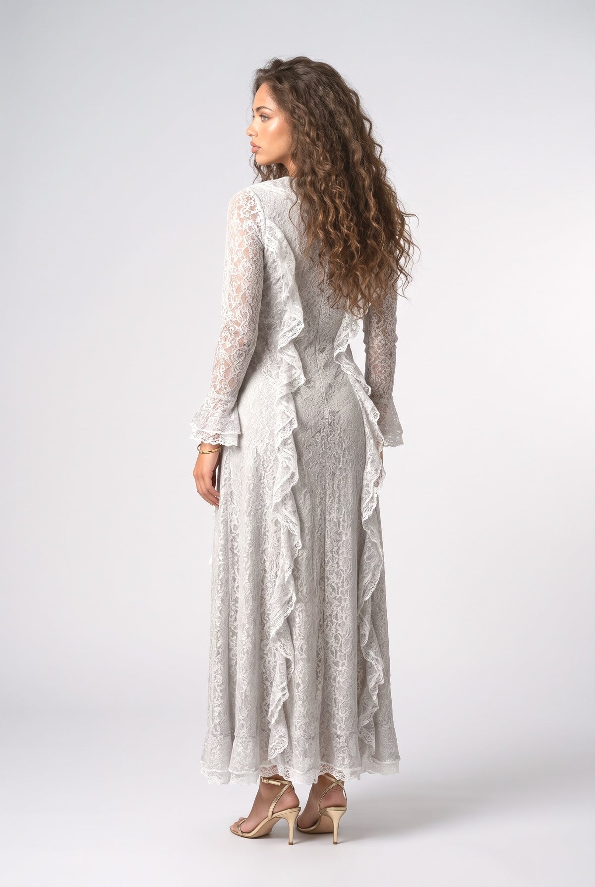 Ruffle Trim Long Sleeve Maxi Dress, back view