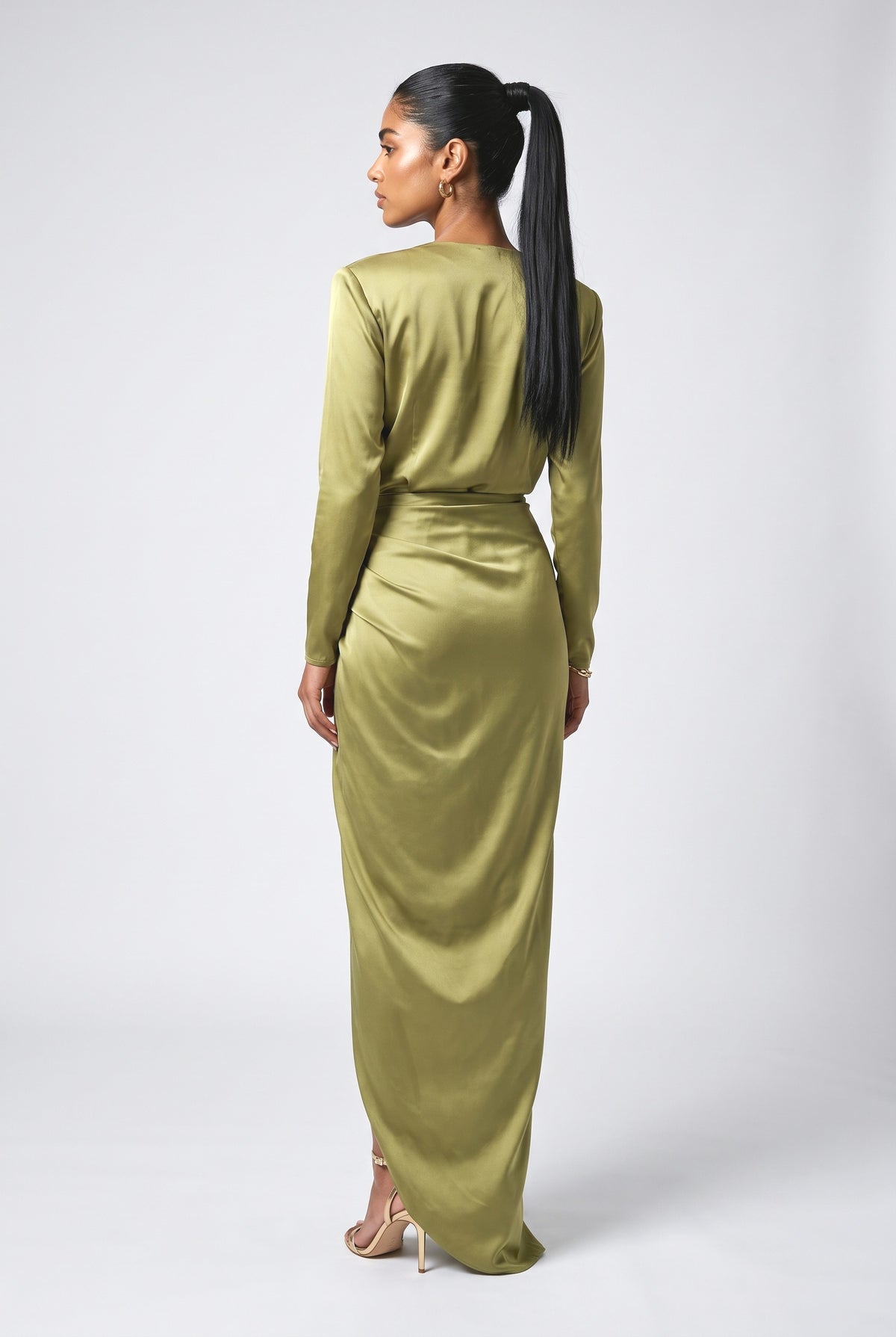 Satin Draped Maxi Dress, back view