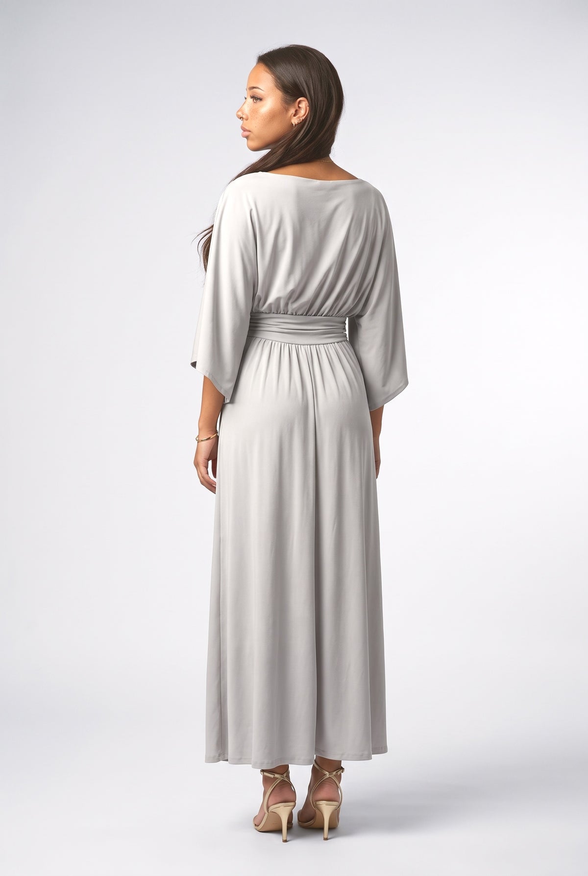 Backless Pleated Maxi Dress, back view