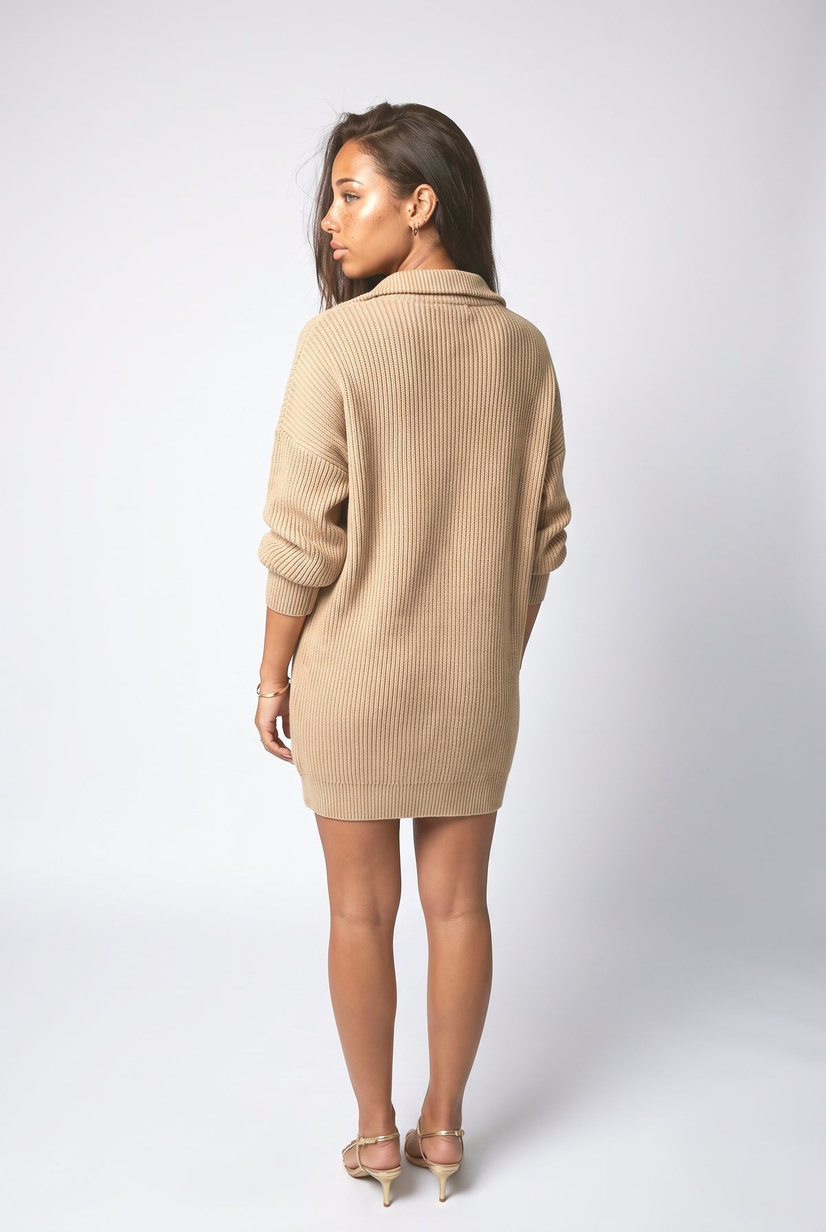 Beige Knit Mini Dress, back view