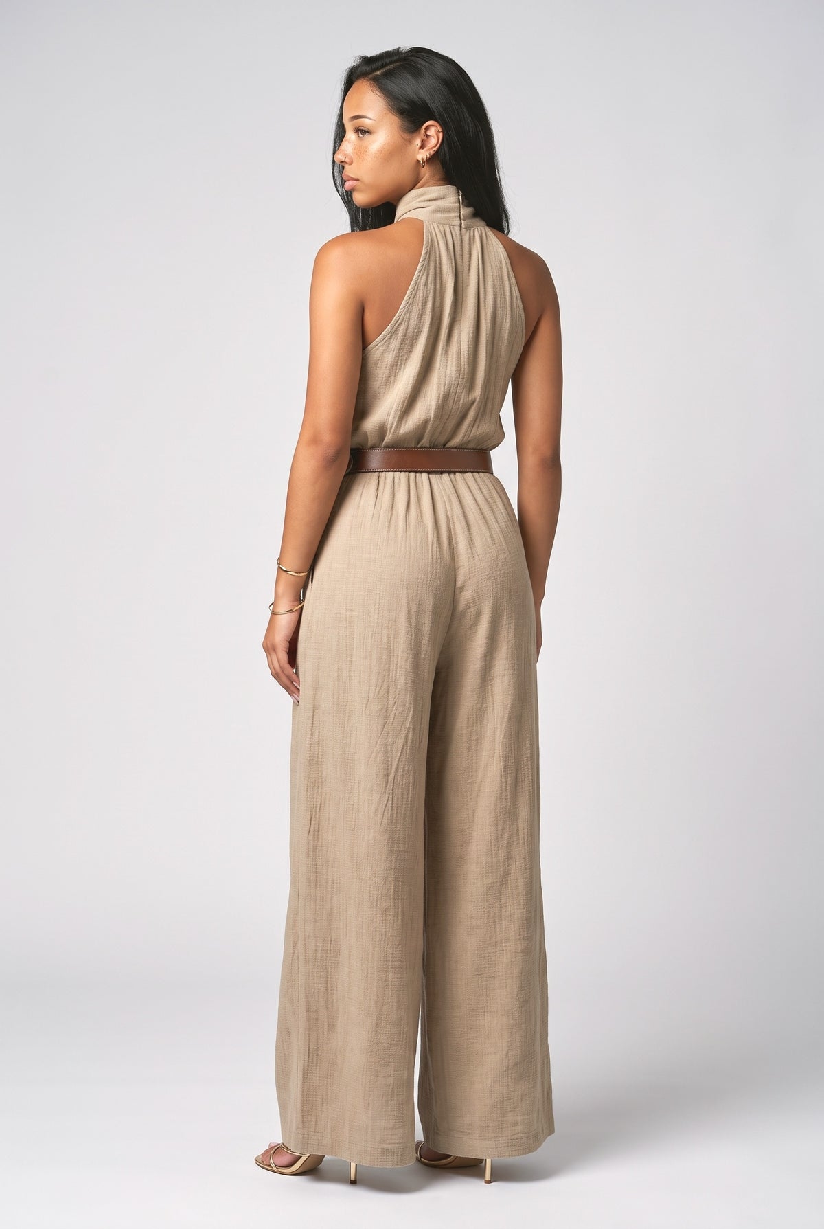 Brown Off-Shoulder Dress, back view