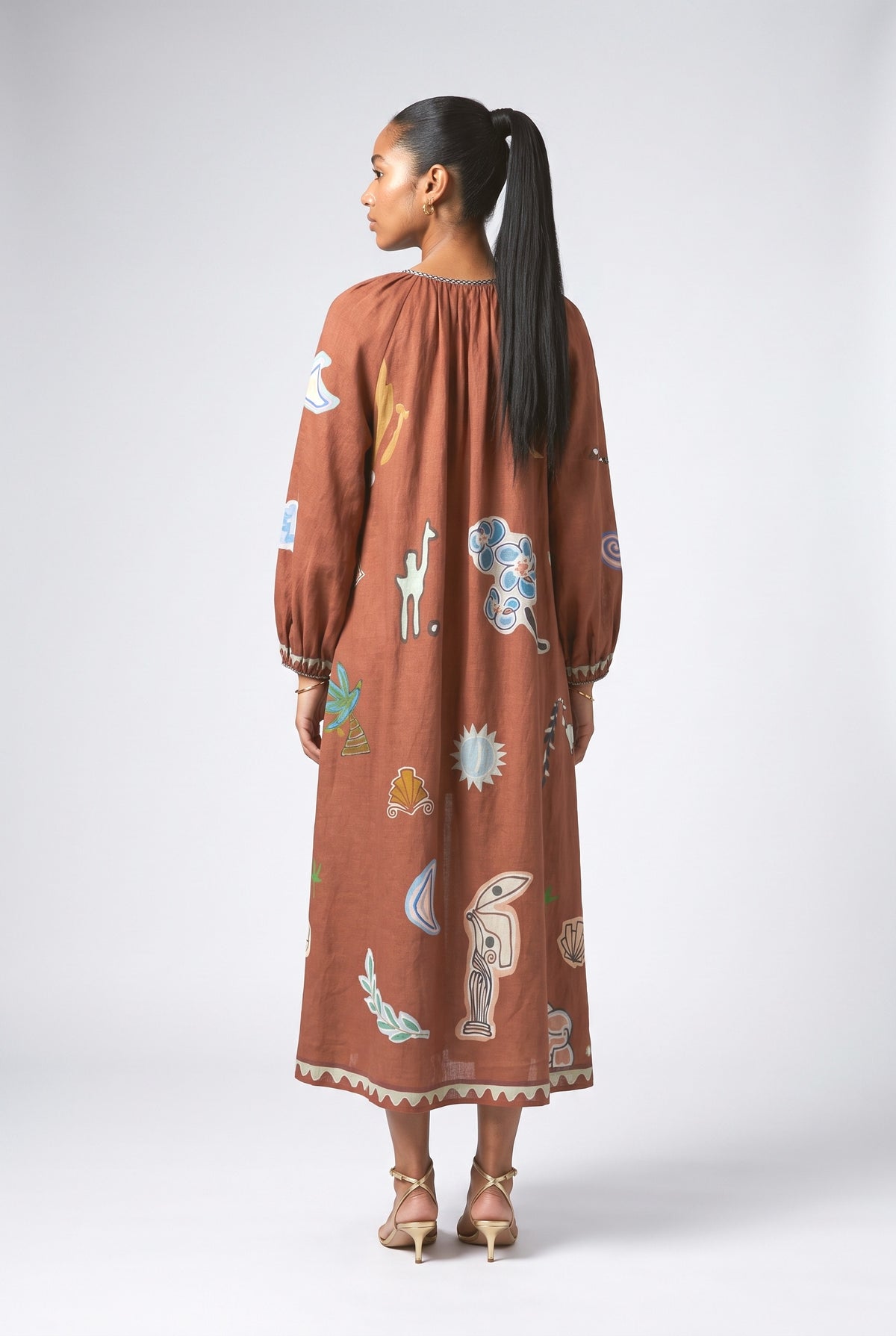 Floral Linen Midi Dress, back view