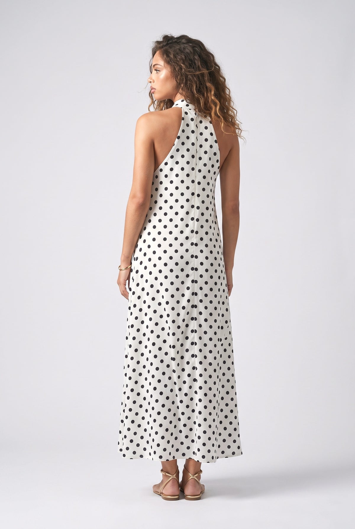 Polka Dot Halter Neck Maxi Dress, back view