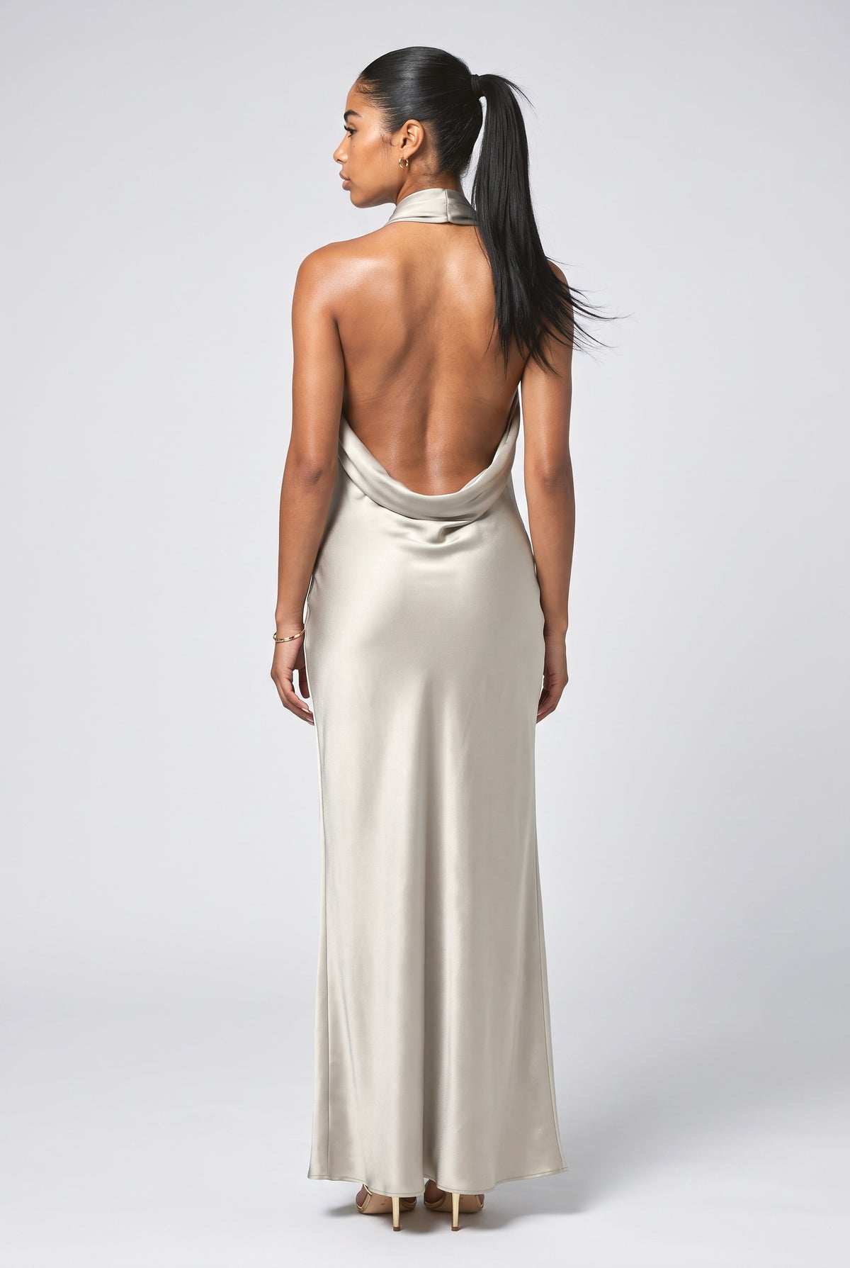 Backless Satin Maxi Dress, back view