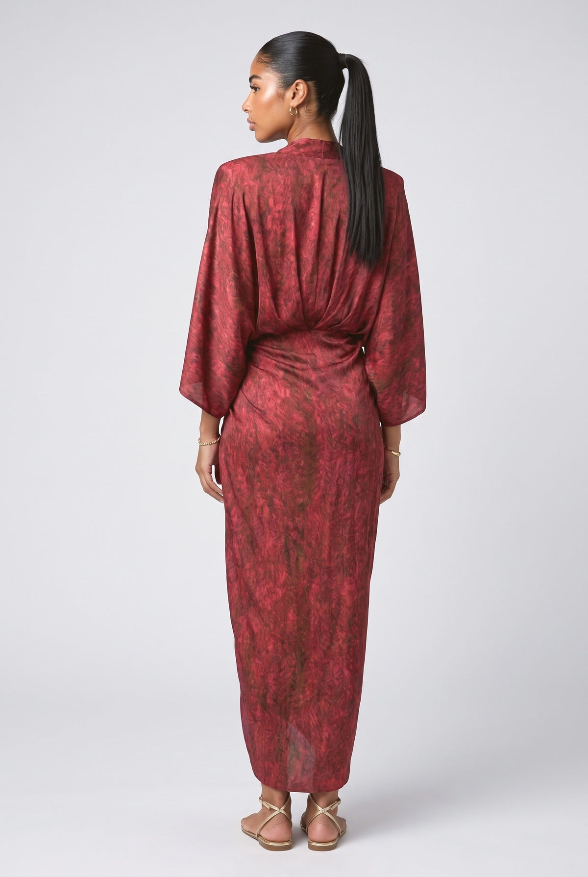 Kimono-Style Printed Dress, back view