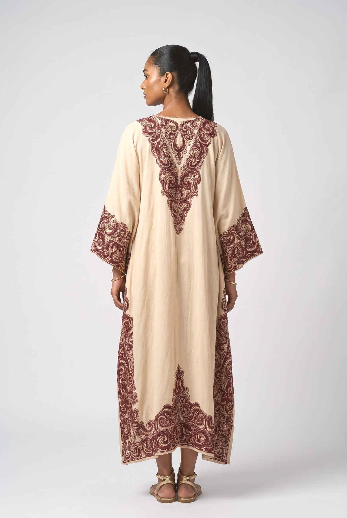 Beige Paisley Maxi Dress, back view