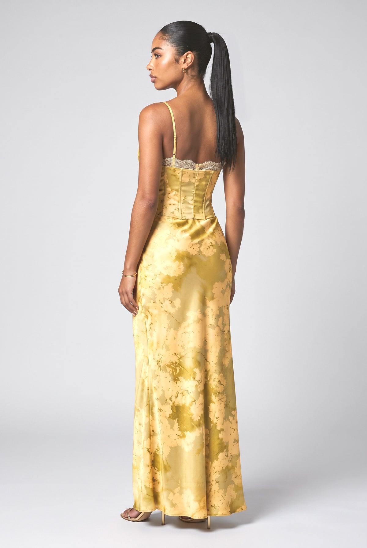 Multicolor Print Lace Maxi Dress, back view