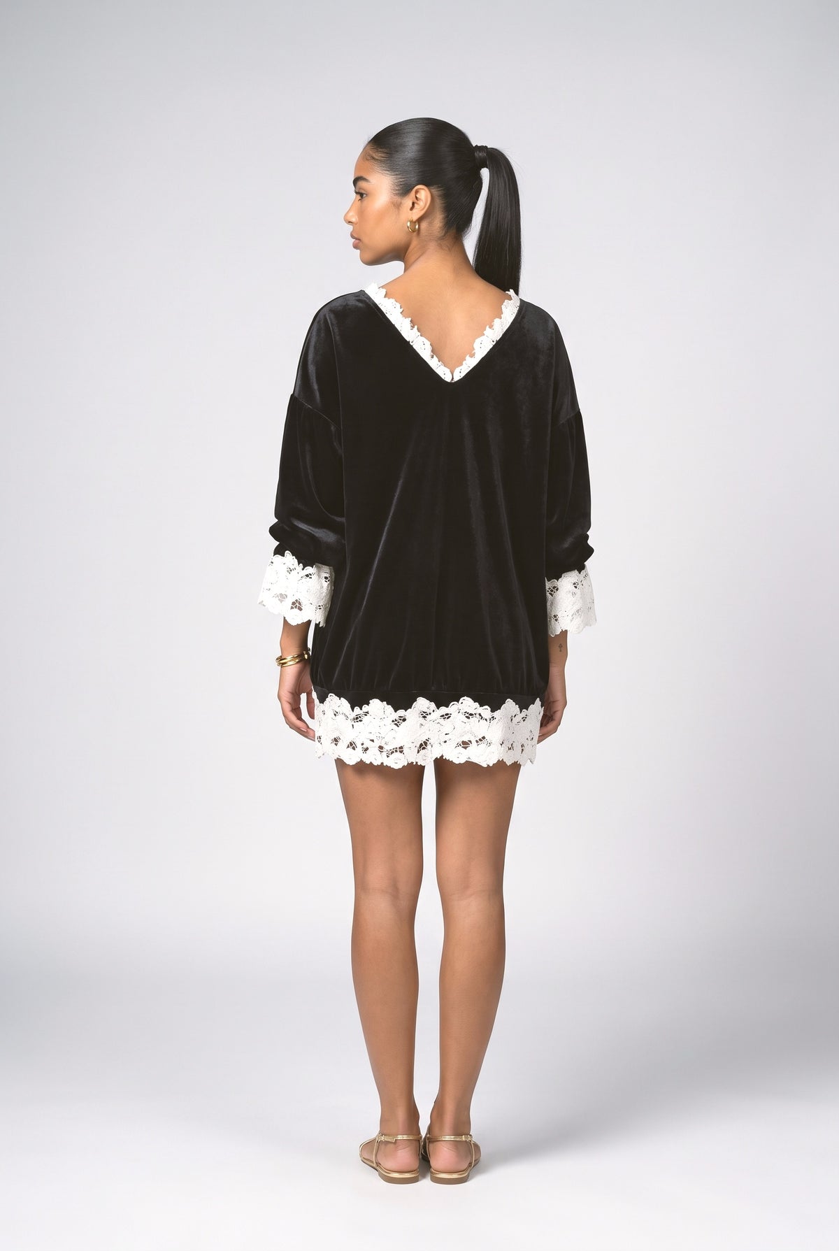 Black Lace Relaxed Mini Dress, back view