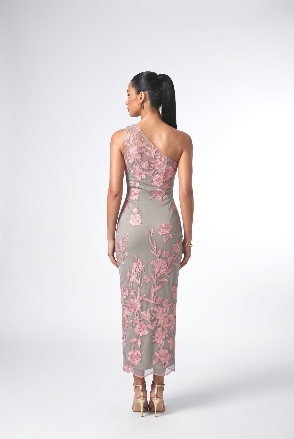 Floral One-Shoulder Maxi Dress, back view