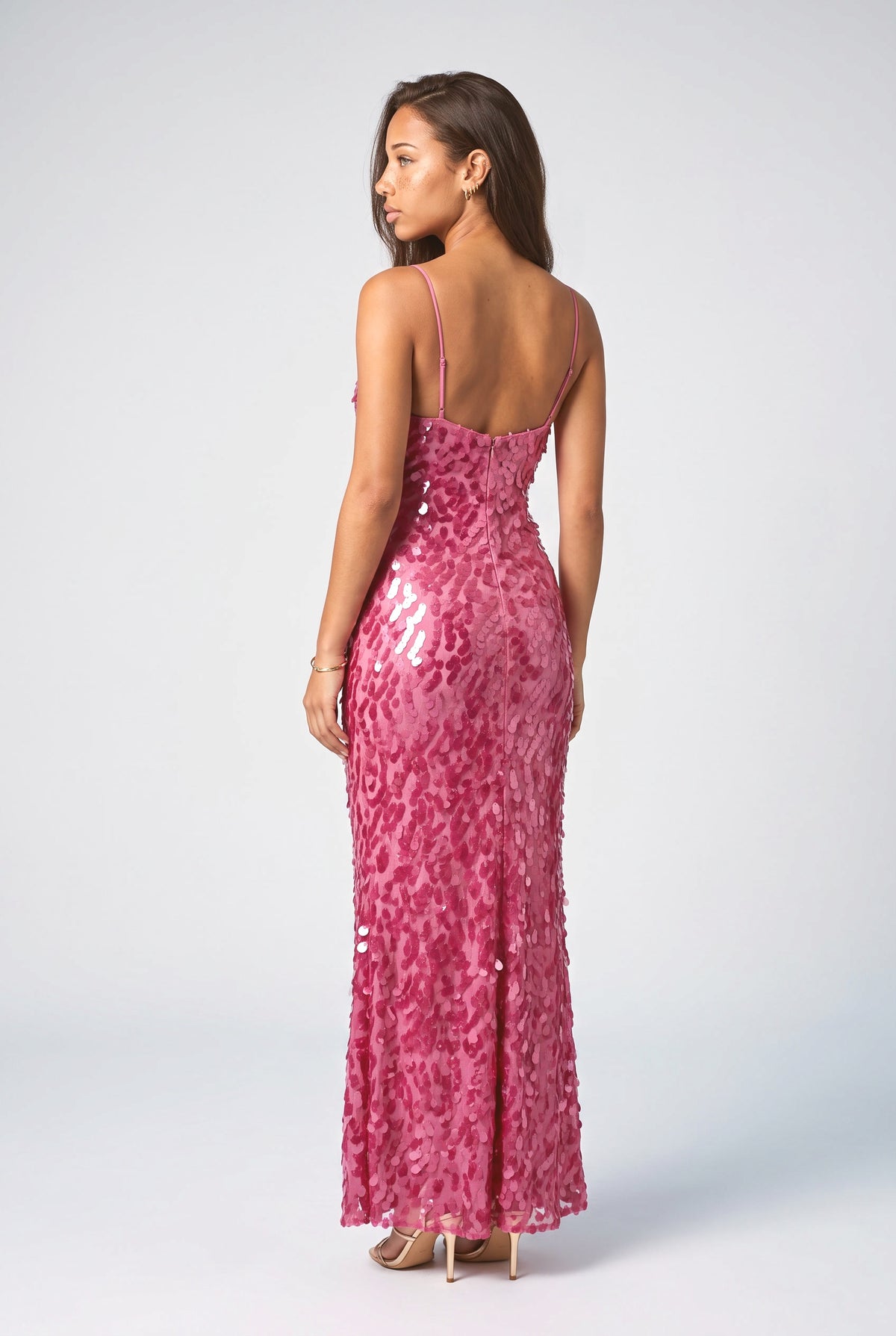 Pink Sequin Maxi Dress, back view