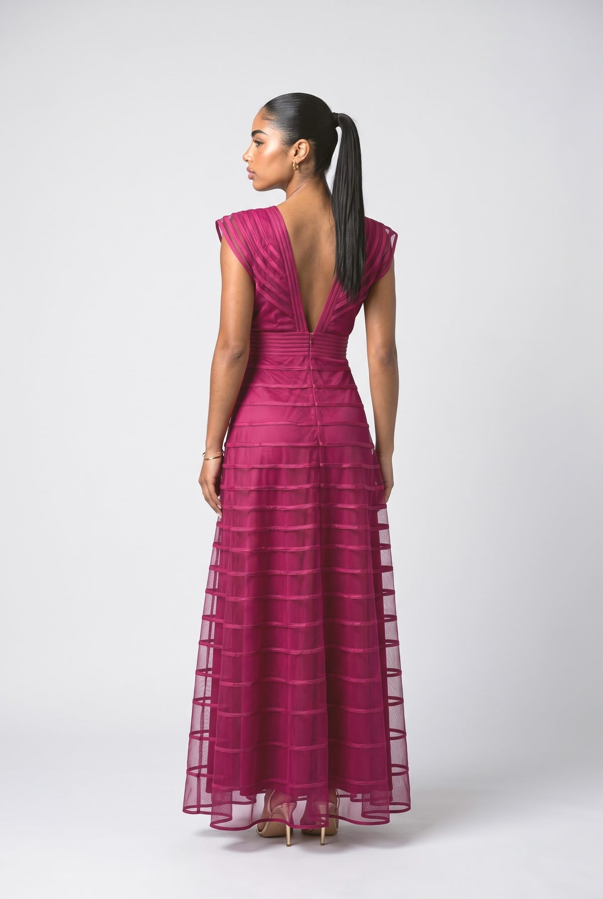 Mesh V-Neck Maxi Dress, back view