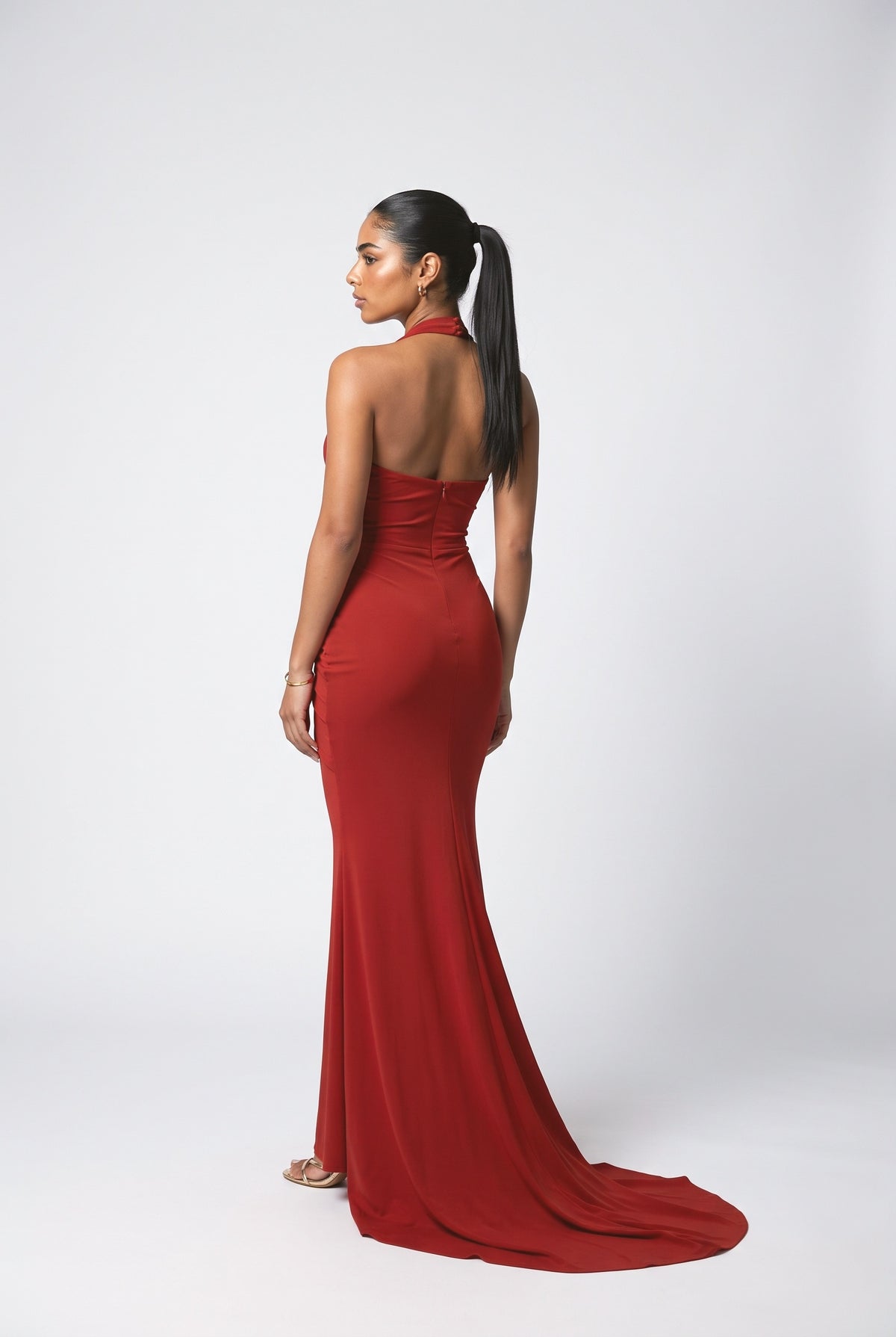 Halter Neck Mermaid Maxi Dress, back view