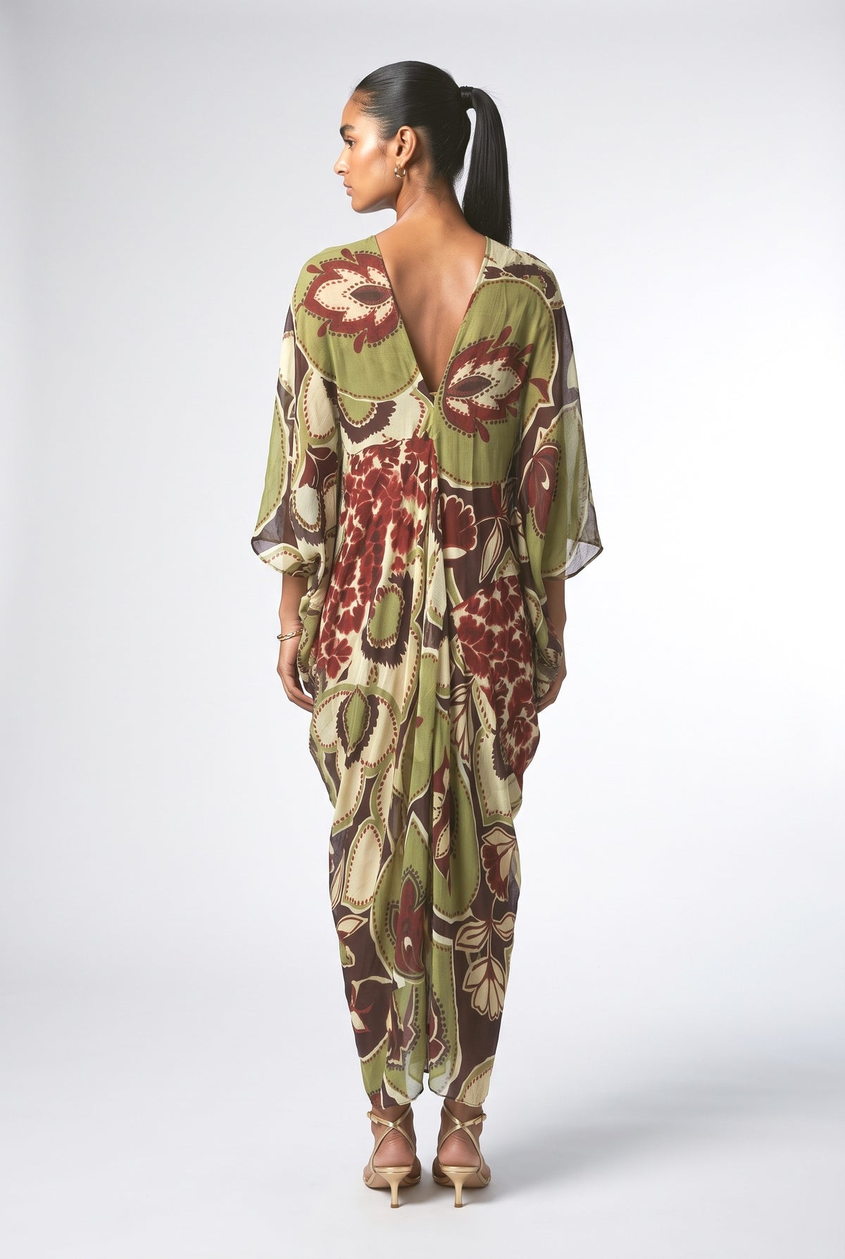 Green Print Maxi Dress, back view