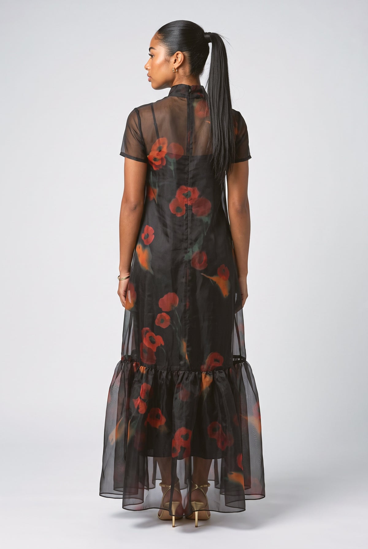 Black Print Maxi Dress, back view