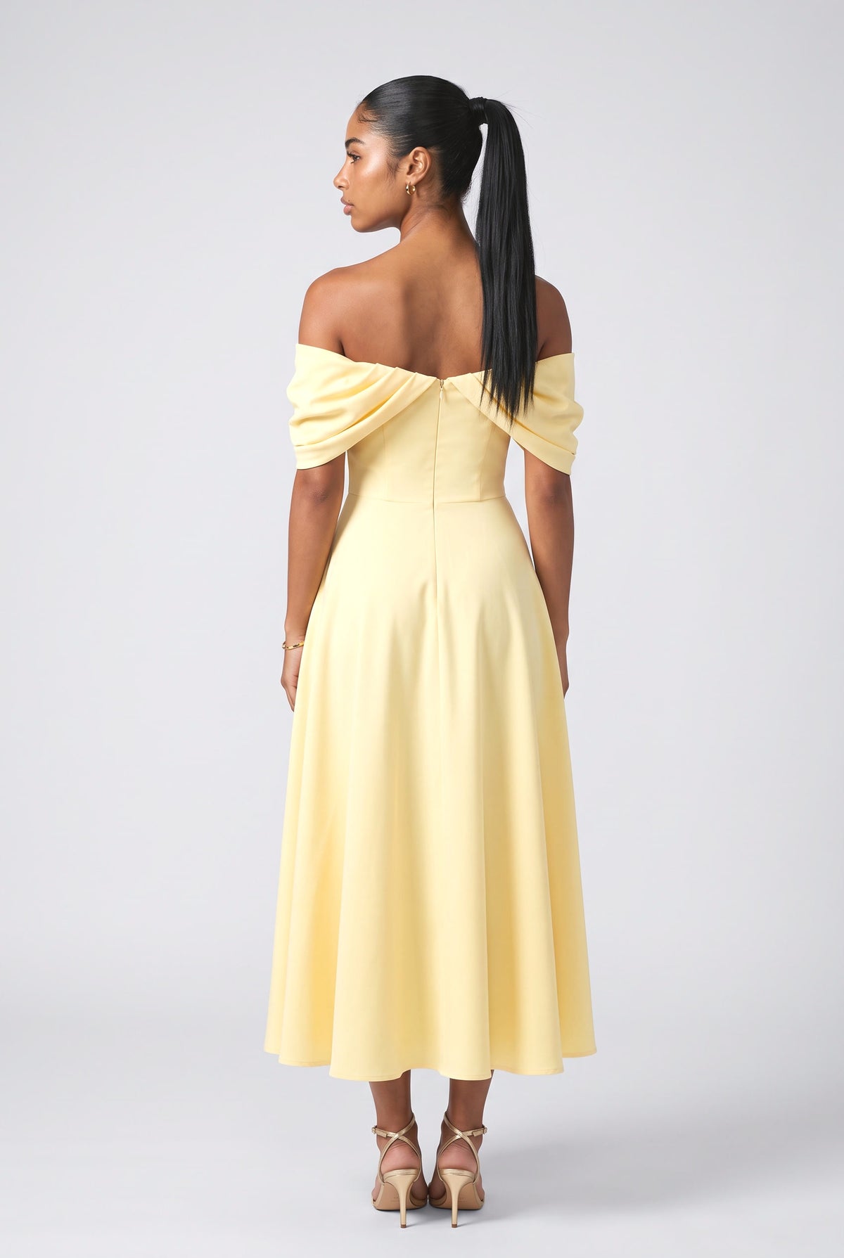 Off-Shoulder Draped Maxi Dress, back view