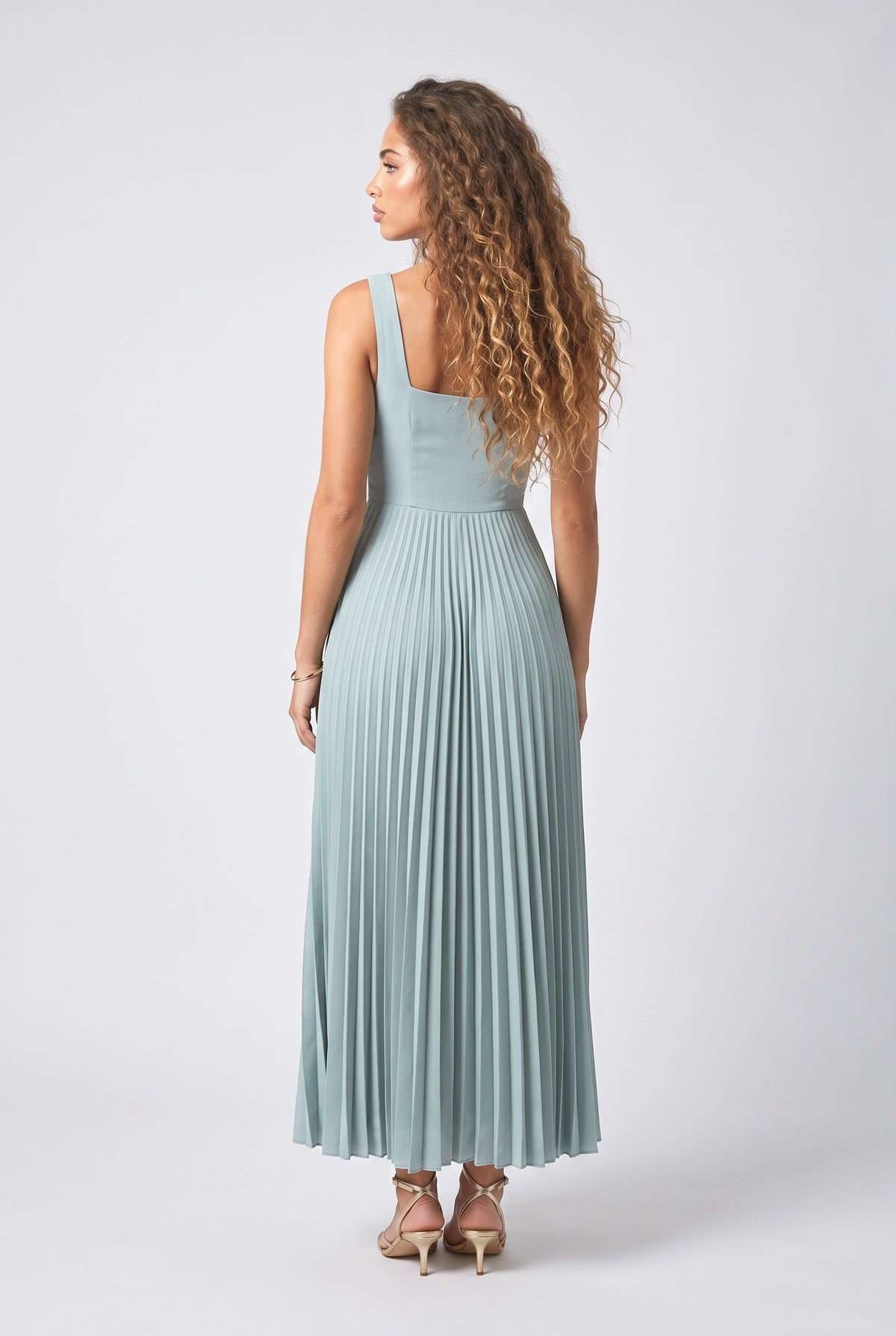 Square Neck Pleated Maxi Dress, back view
