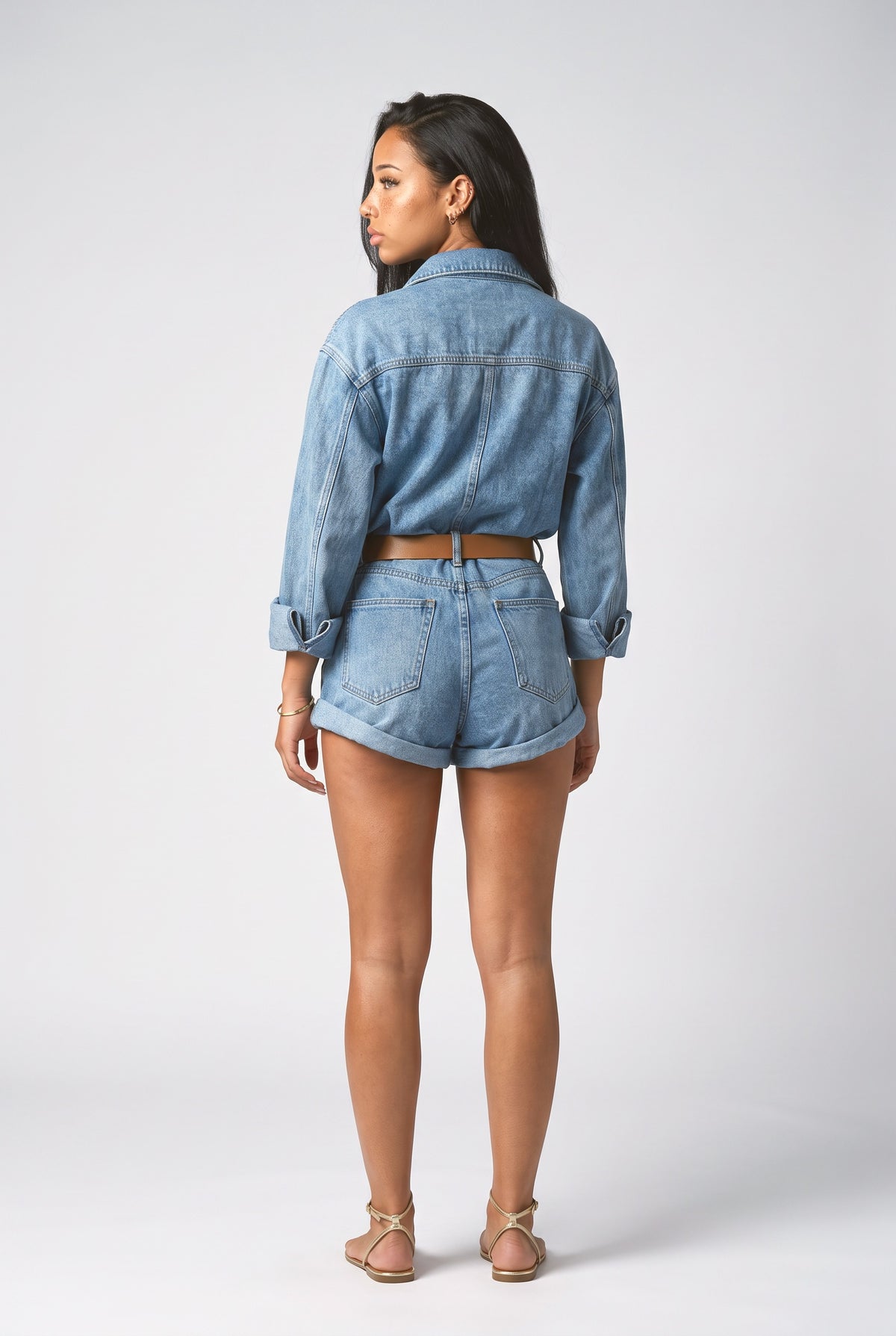 Blue Denim Jumpsuit, back view