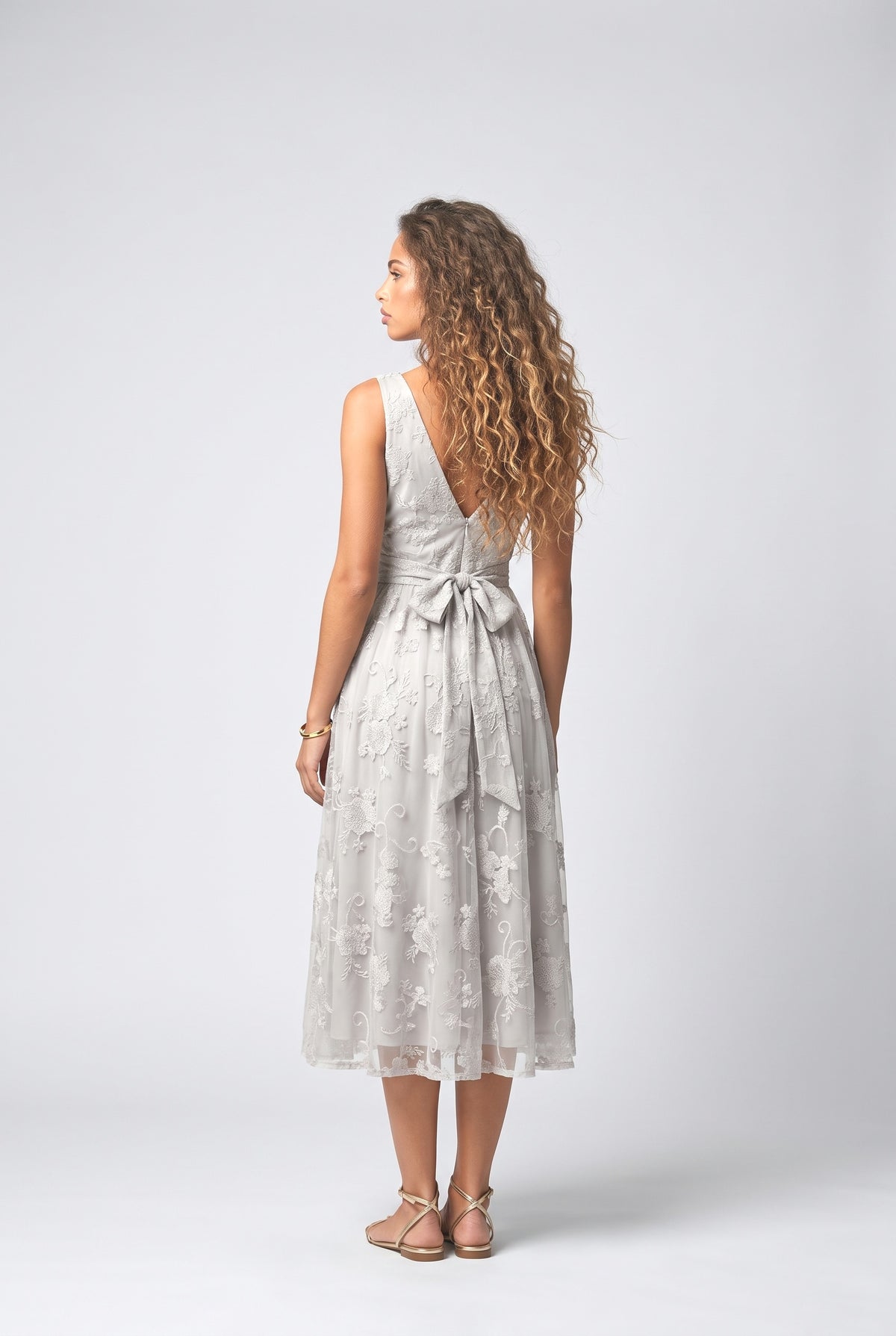 Lace V-Neck Midi Dress, back view