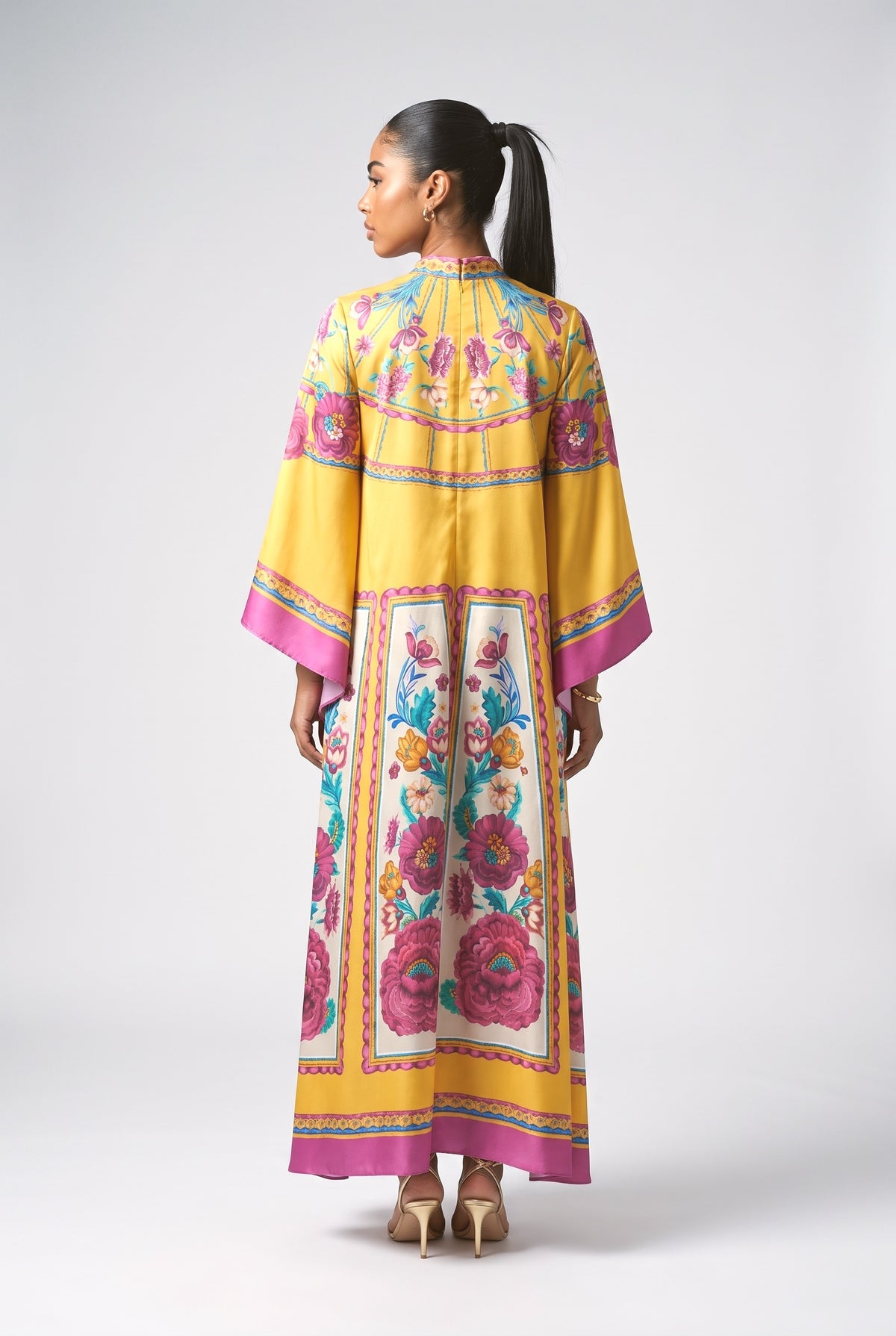 Vintage Pattern Print Loose Maxi Dress, back view