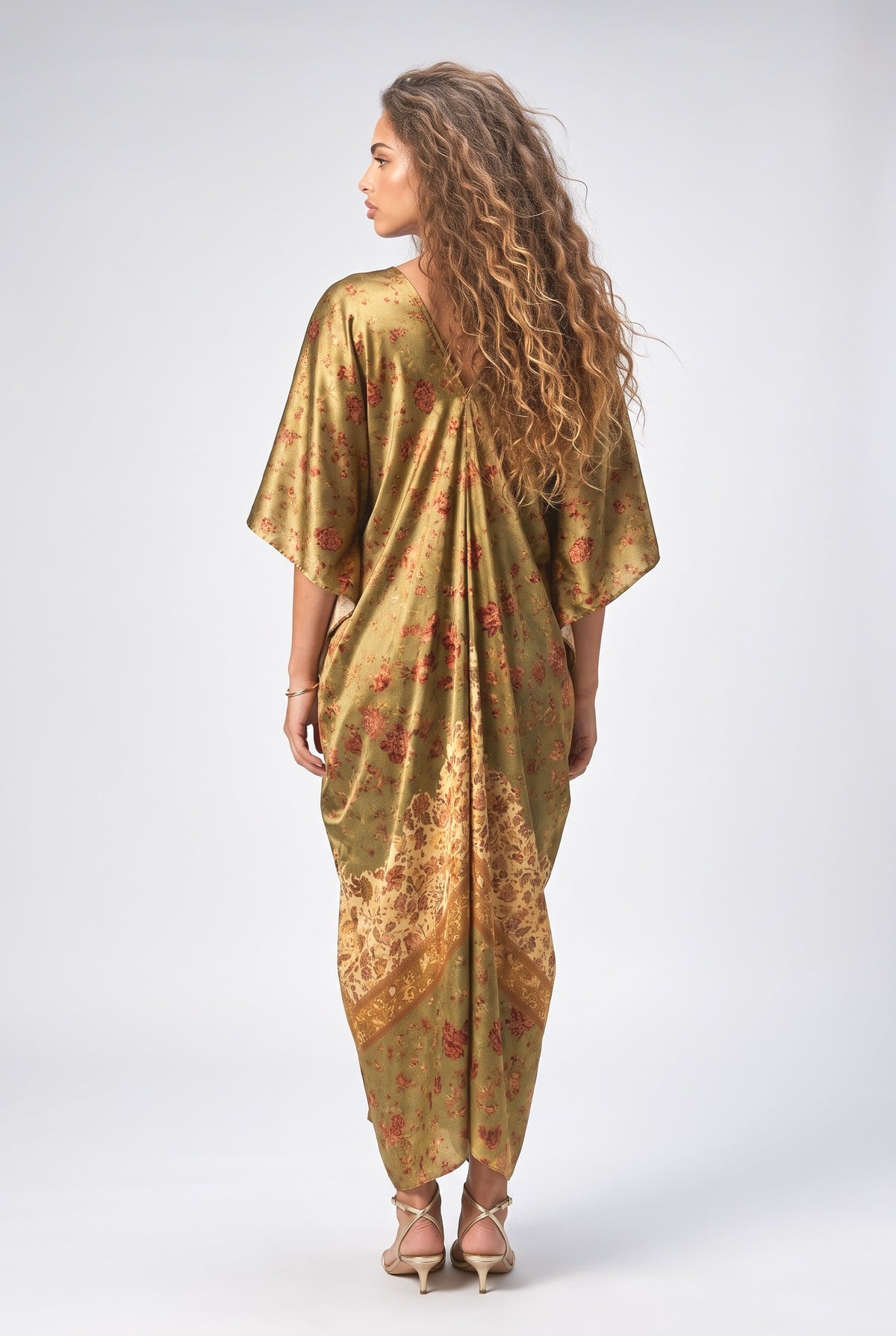 Multicolor Floral Satin Dress, back view