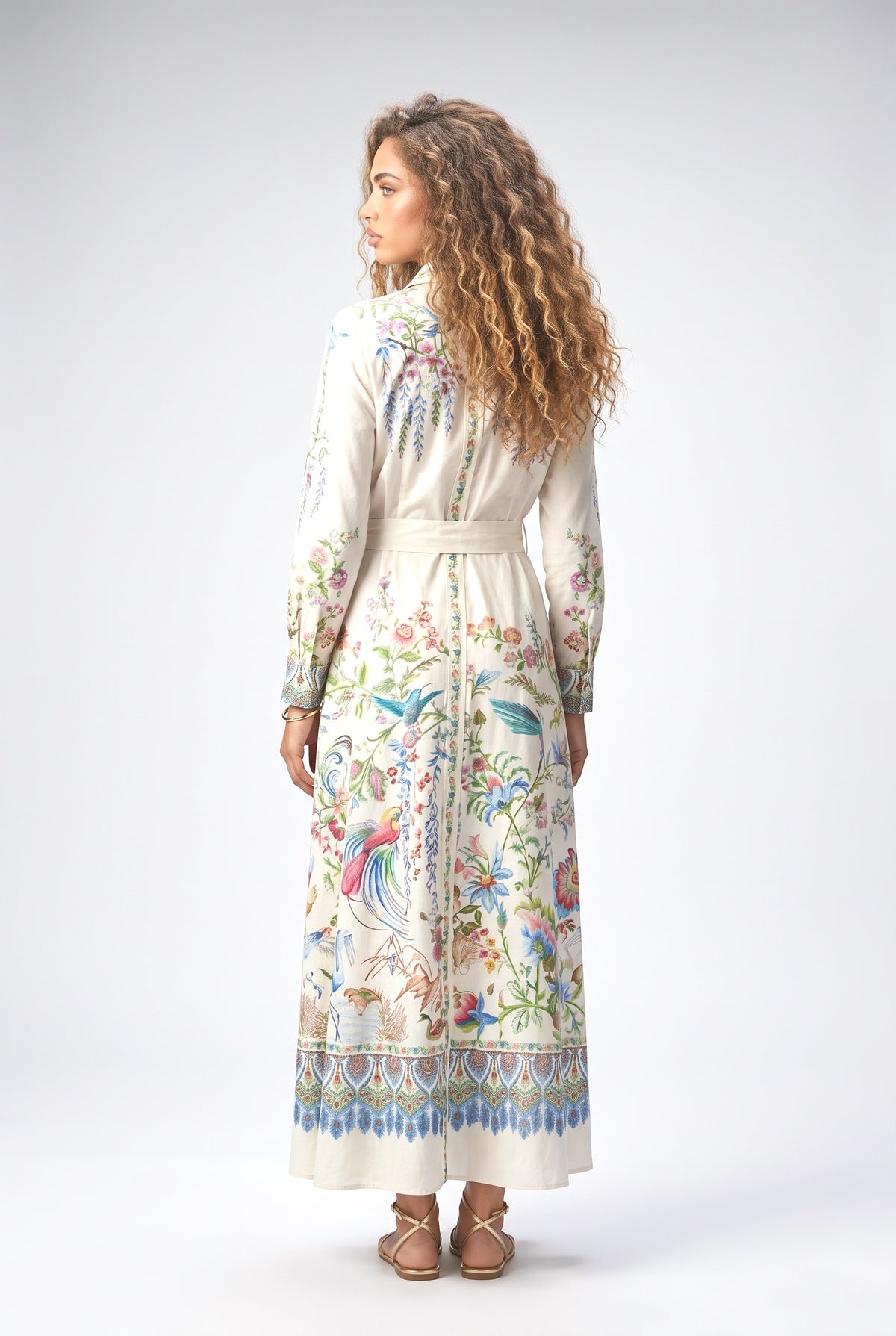 White Print Long Sleeve Maxi Dress, back view