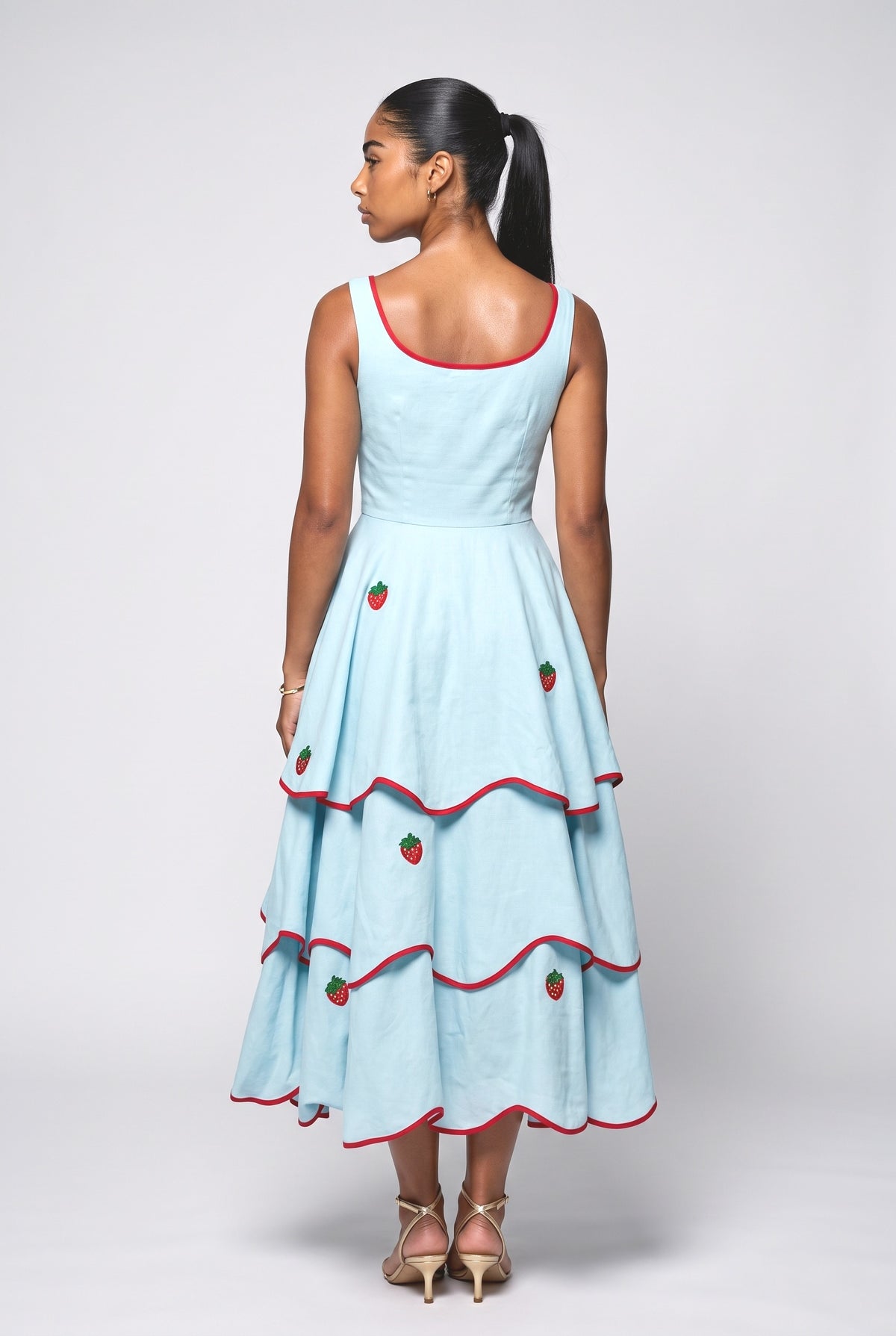 Blue Tiered Midi Dress, back view